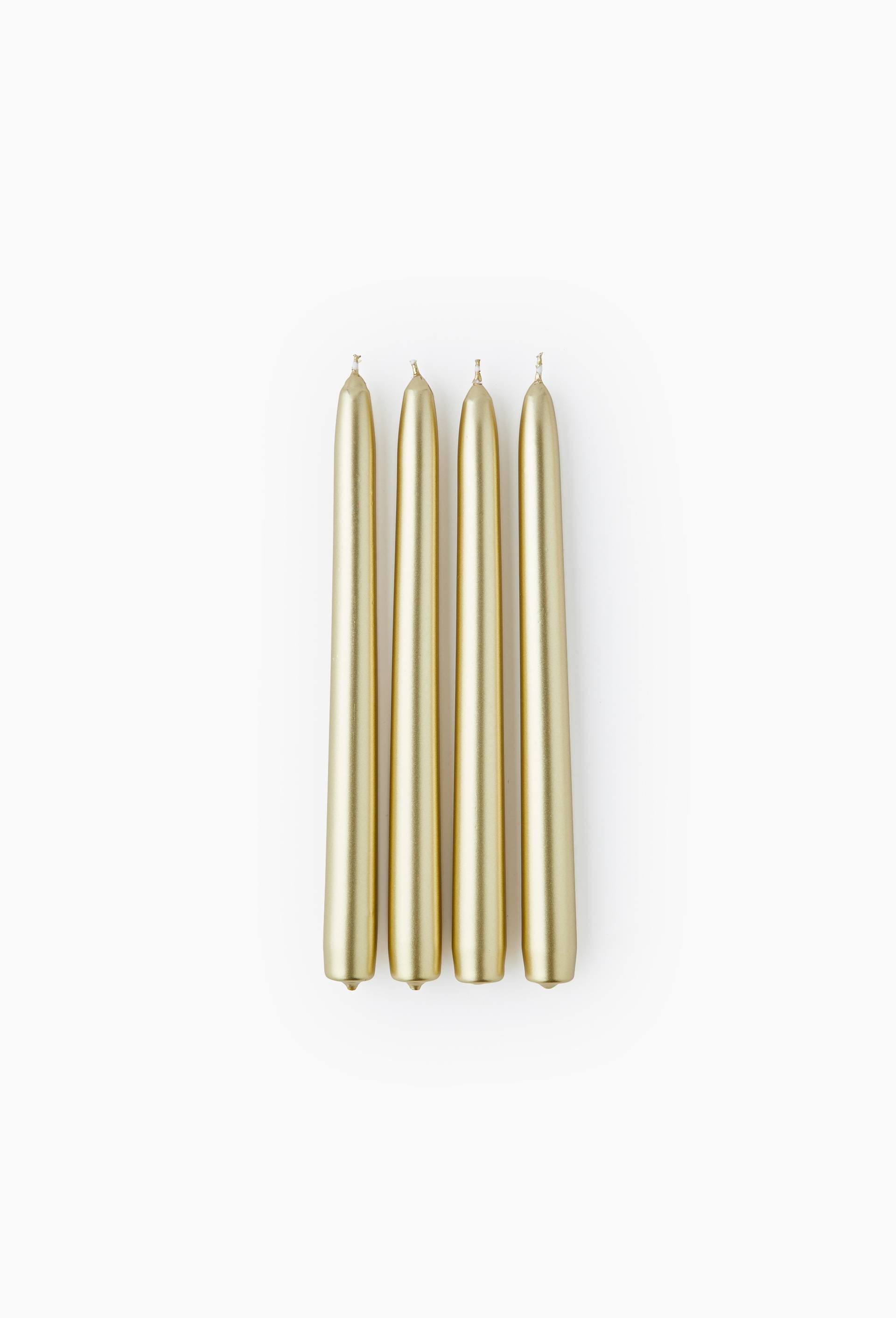 Lot de 4 bougies flambeaux lisses dor&eacute;, 25cm, en cire, Or, large image number 0