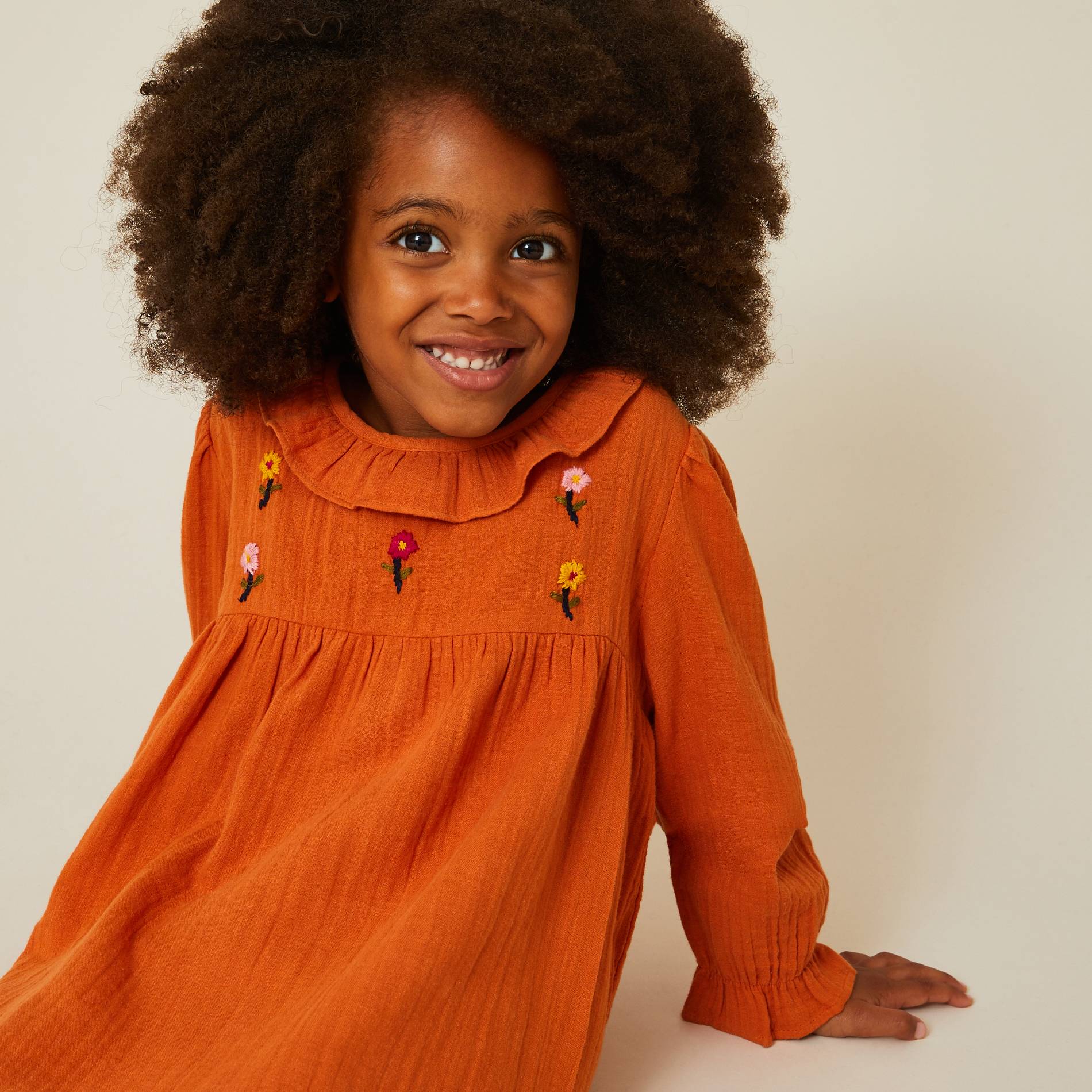 Blouse brodée en coton, Safran, large image number 0