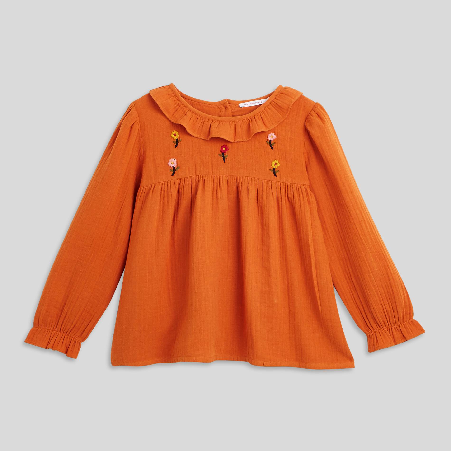 Blouse brodée en coton, Safran, large image number 1