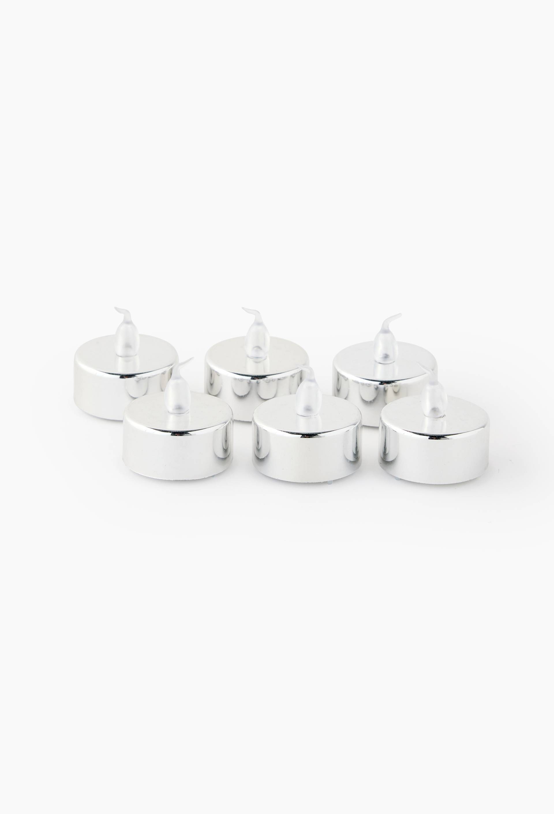 6 bougies T-light LED, 12X8X4cm, en plastique, Argent, large image number 0
