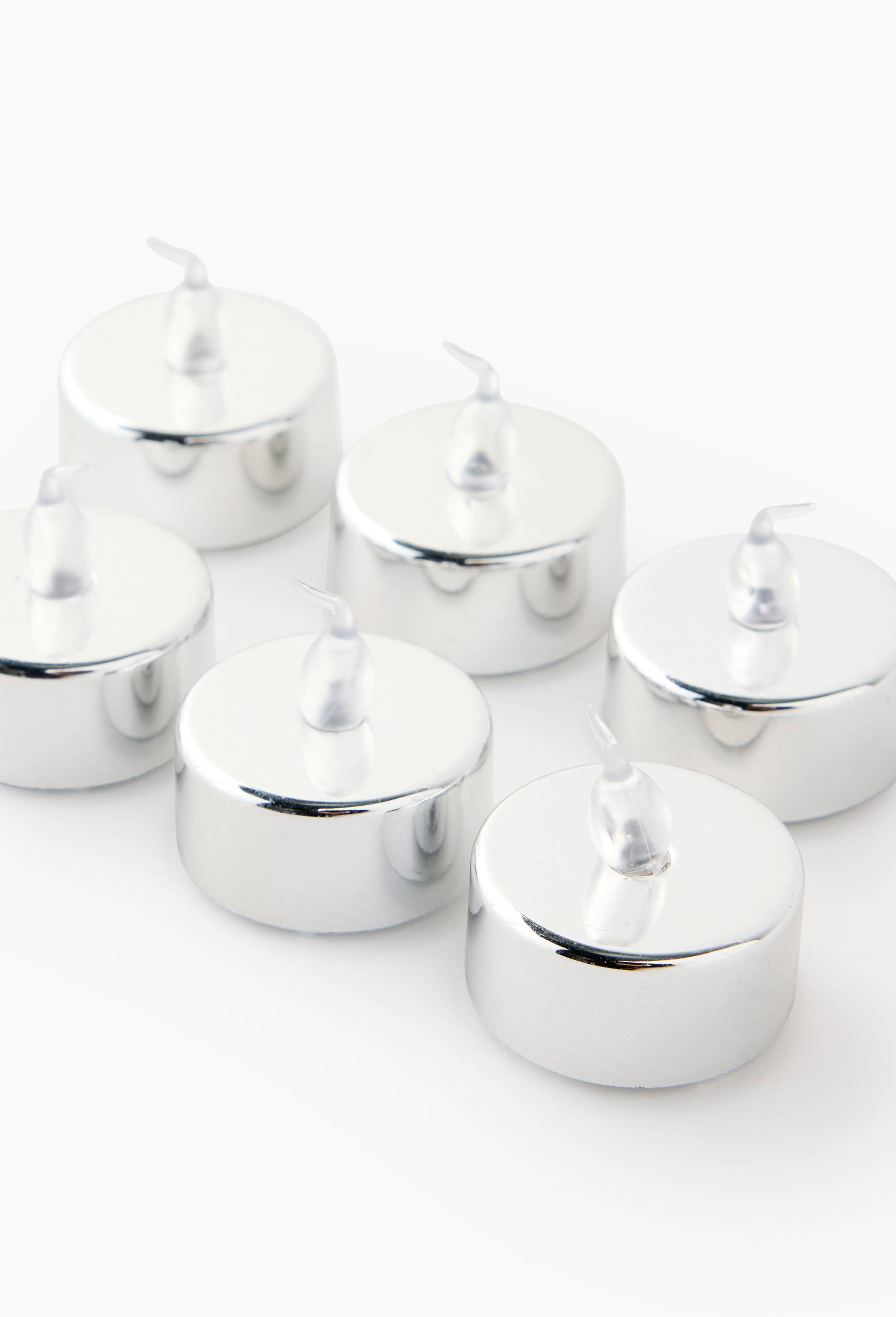 6 bougies T-light LED, 12X8X4cm, en plastique, Argent, large image number 1