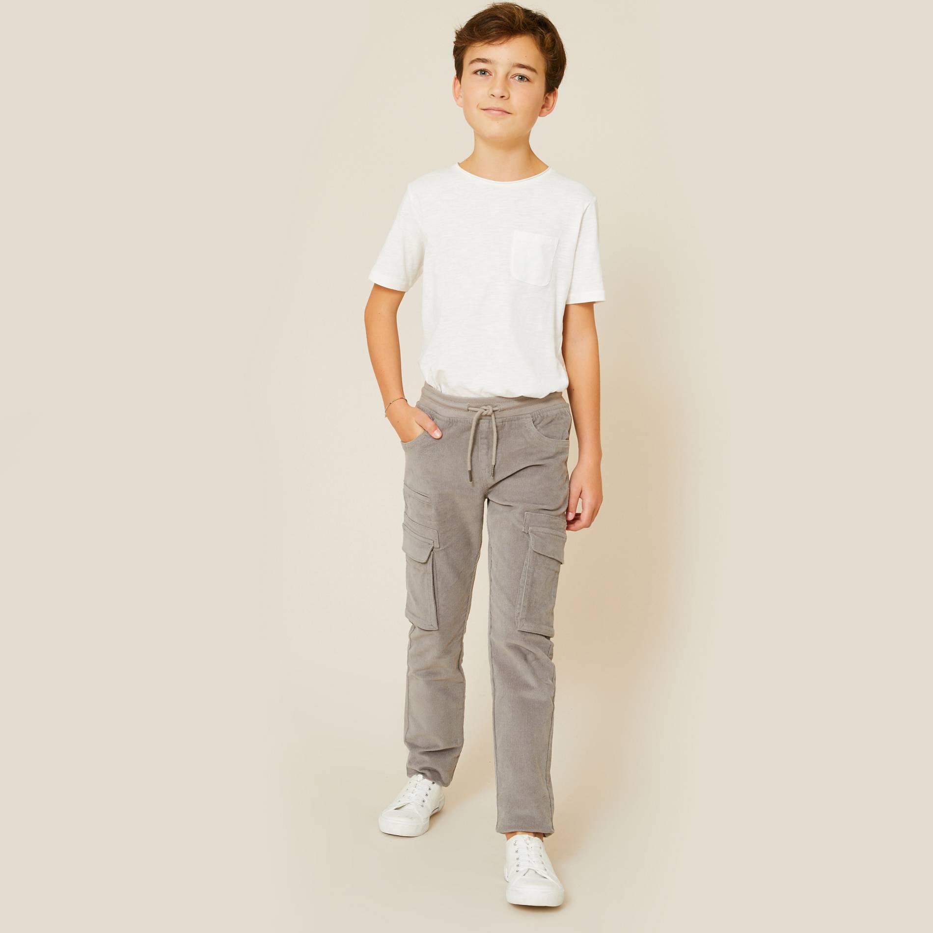 Pantalon élastique en velours, Gris foncé, large image number 0