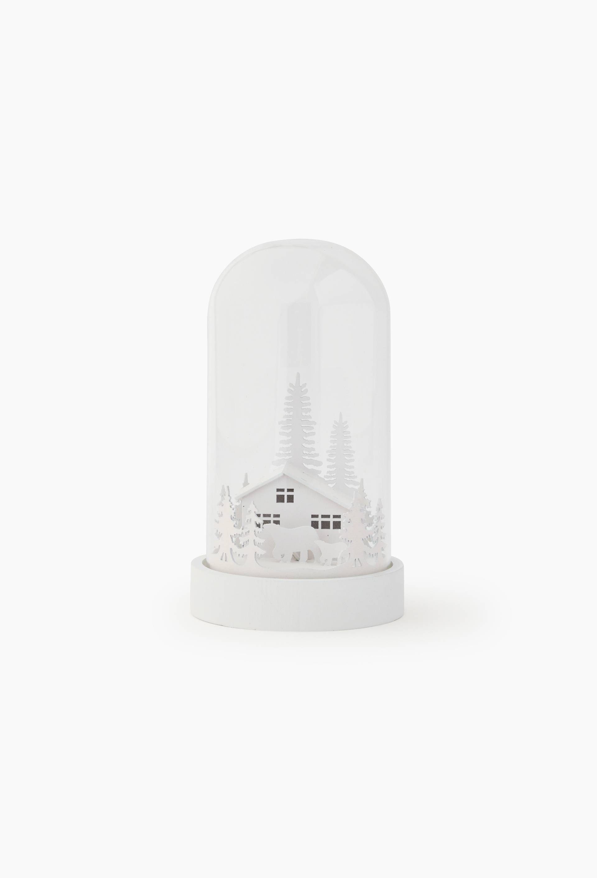 Cloche LED d&eacute;co, 11,5x11,5x20,5cm, en verre et bois, Blanc, large image number 0