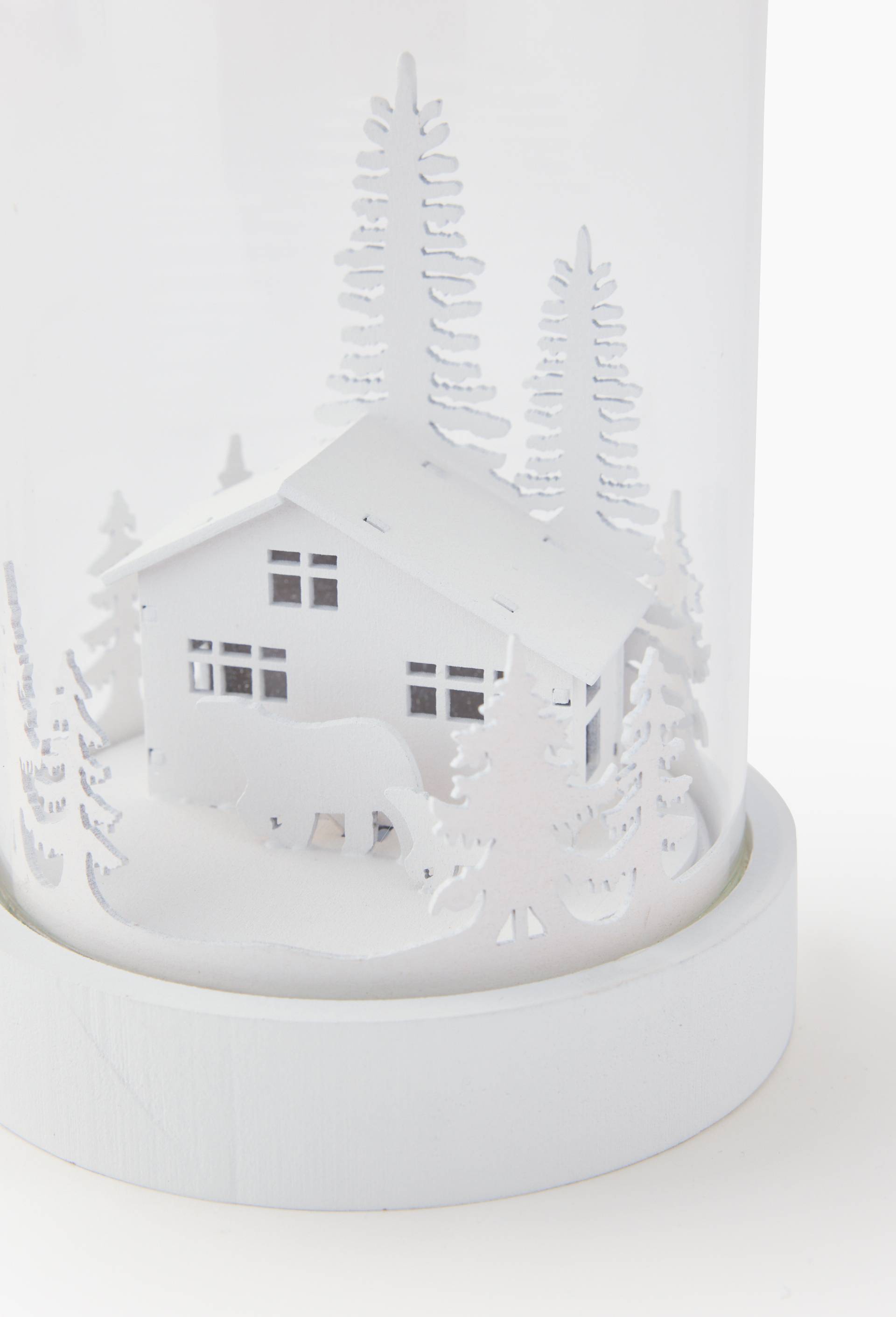 Cloche LED d&eacute;co, 11,5x11,5x20,5cm, en verre et bois, Blanc, large image number 1