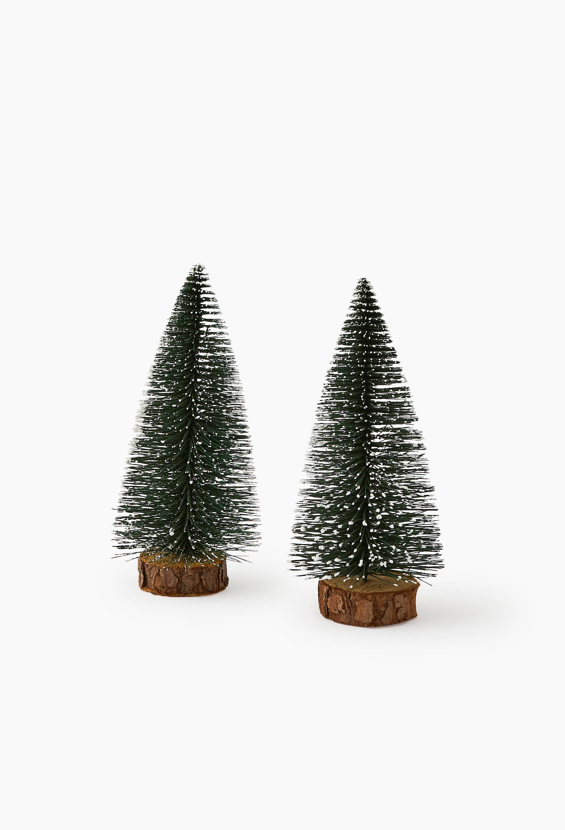 Lot de 2 petits sapins enneig&eacute;s, 8x17cm, en plastique, Vert, large image number 0