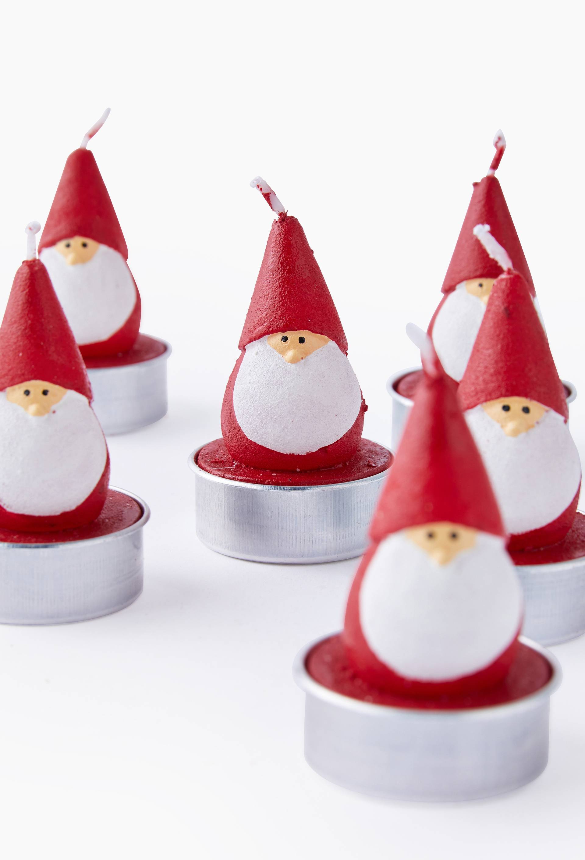 Boite de 6 bougies t-light P&egrave;re-No&euml;l, 16x11x7 cm, en cire, Rouge, large image number 1