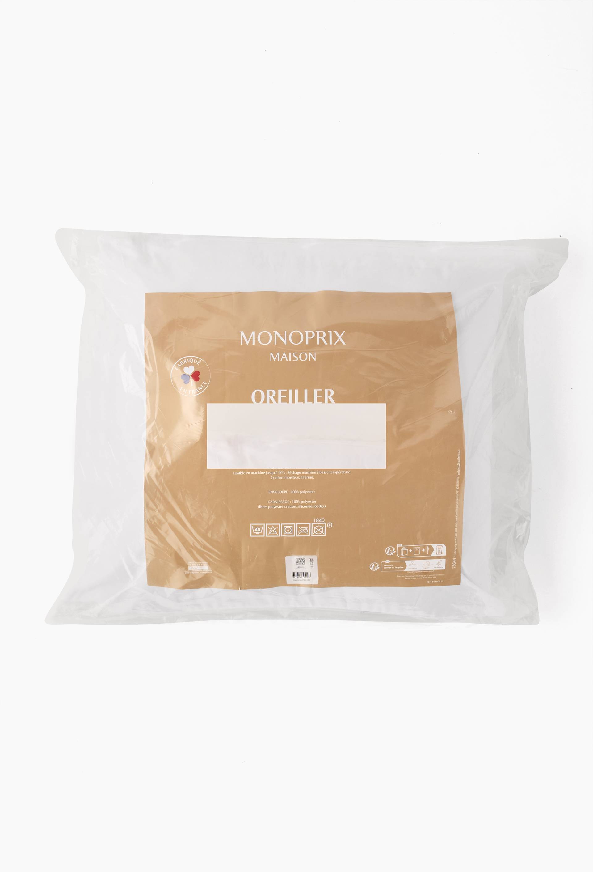 Oreiller carr&eacute; microfibre, 60x60cm, 100% polyester, Blanc, large image number 2.0