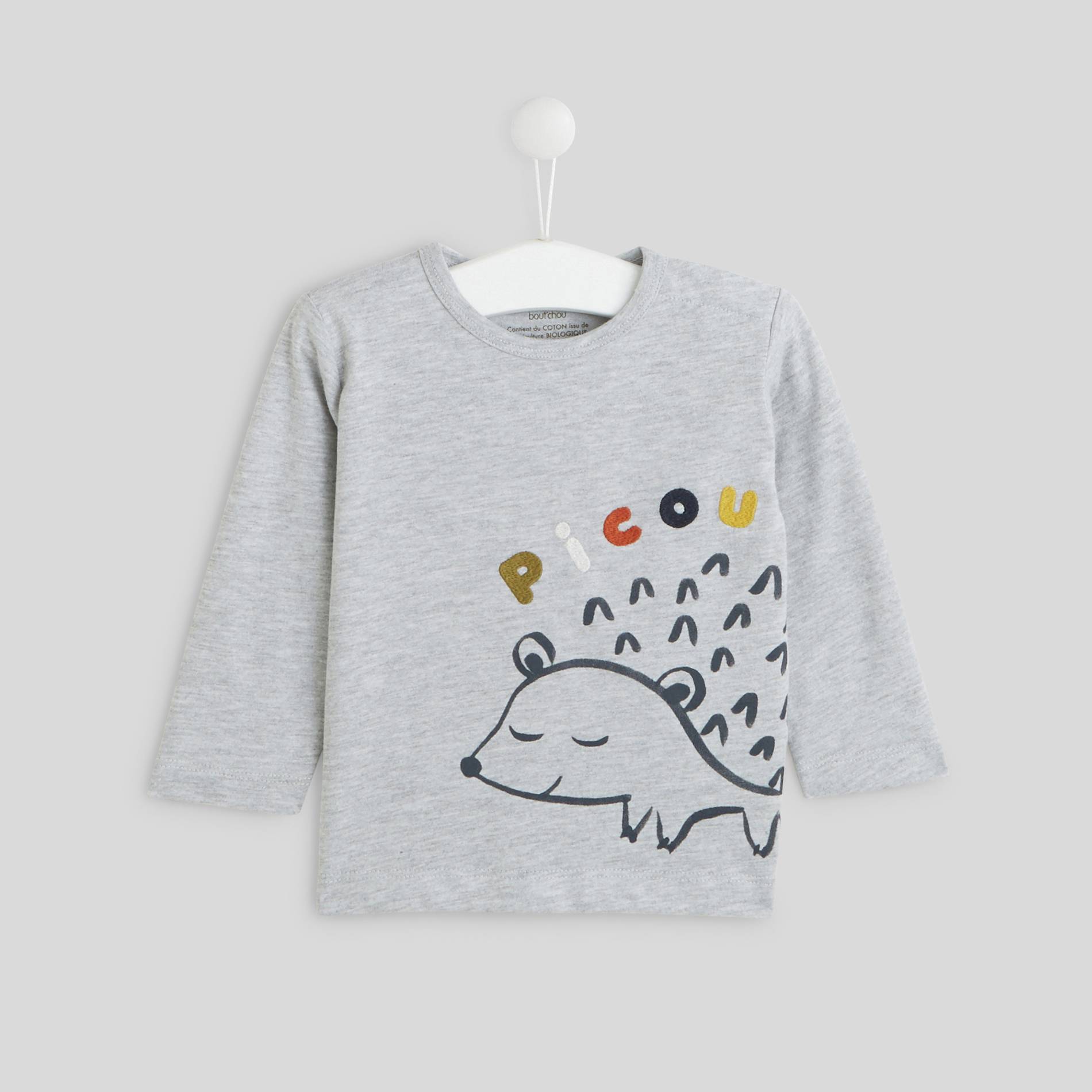 T-shirt manches longues imprimé en coton BIO, Gris clair, large image number 0.0