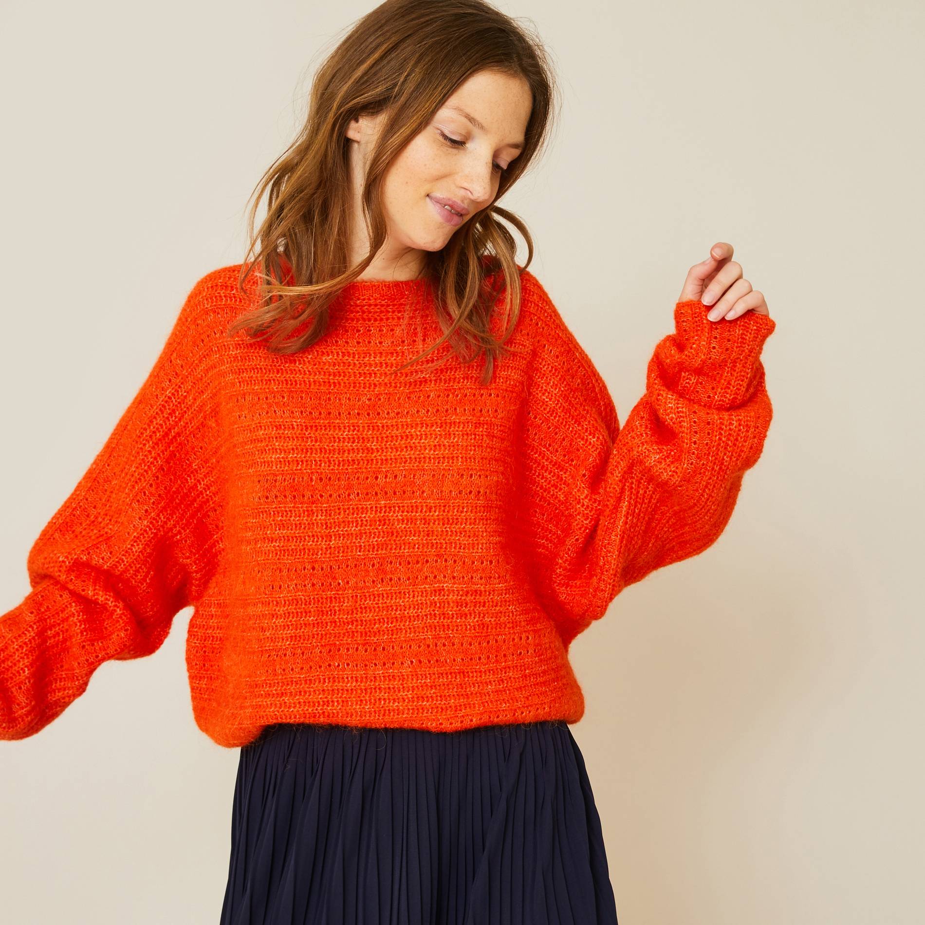 Pull col rond en alpaga, Orange, large image number 0.0