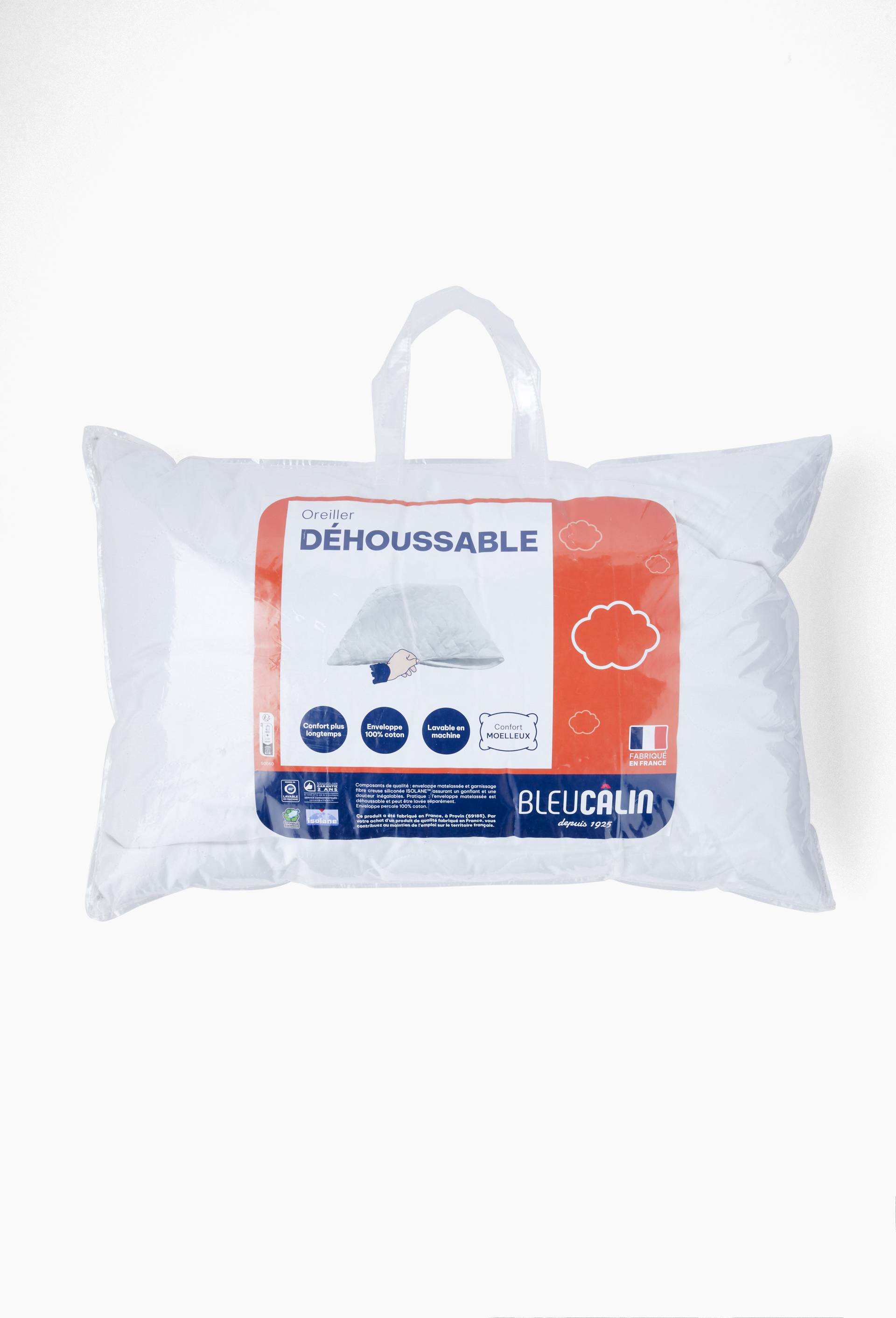 Oreiller rectangulaire d&eacute;houssable, 45x70cm, housse 100% coton et garnissage 100% polyester silicon&eacute; creux, Blanc, large image number 0