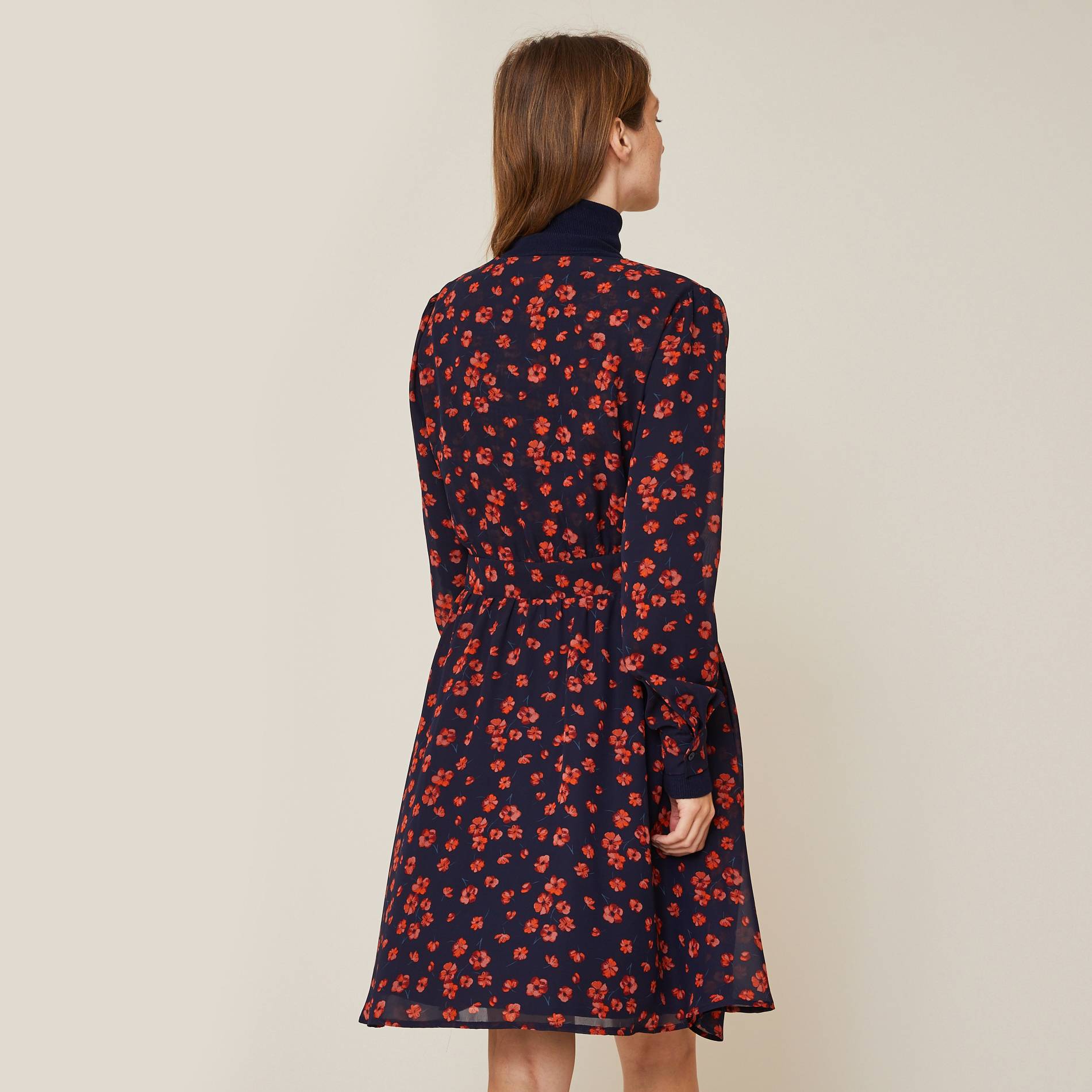 Robe courte imprimé fleuri, Bleu marine, large image number 1