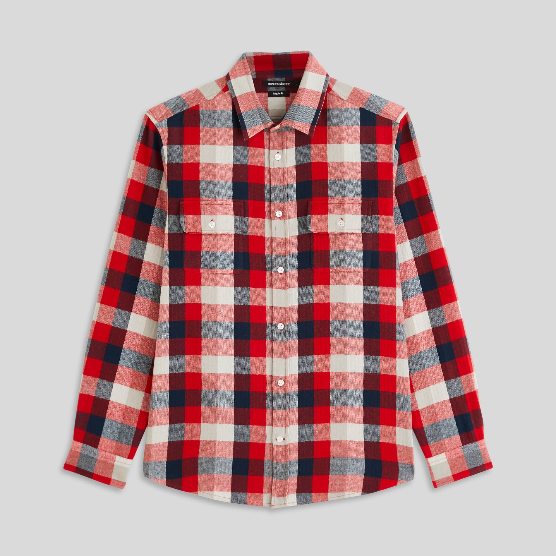 Chemise carreaux coupe regular en coton BIO, Carmin, large image number 2