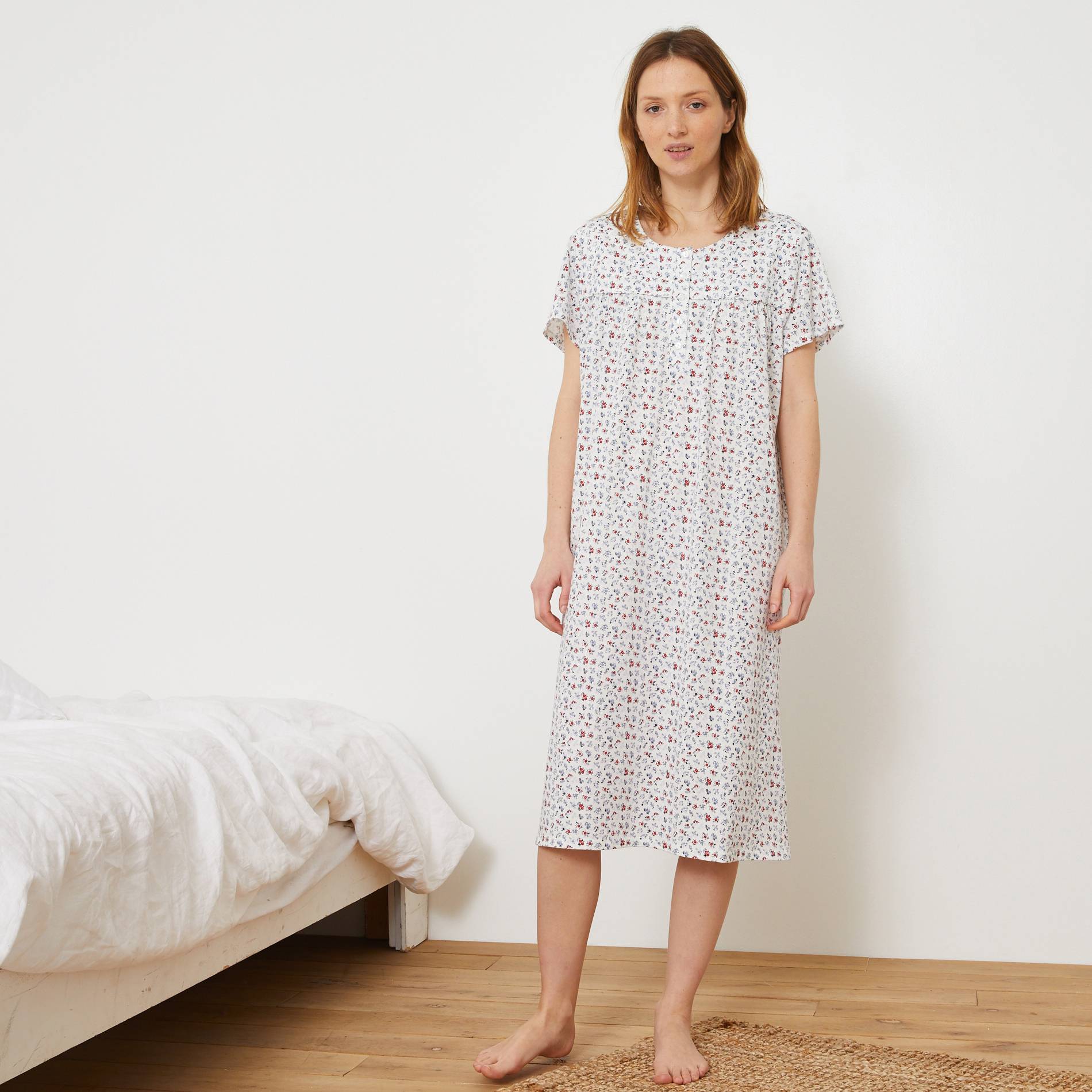 Chemise de nuit bio manches courtes, Ecru, large image number 0.0