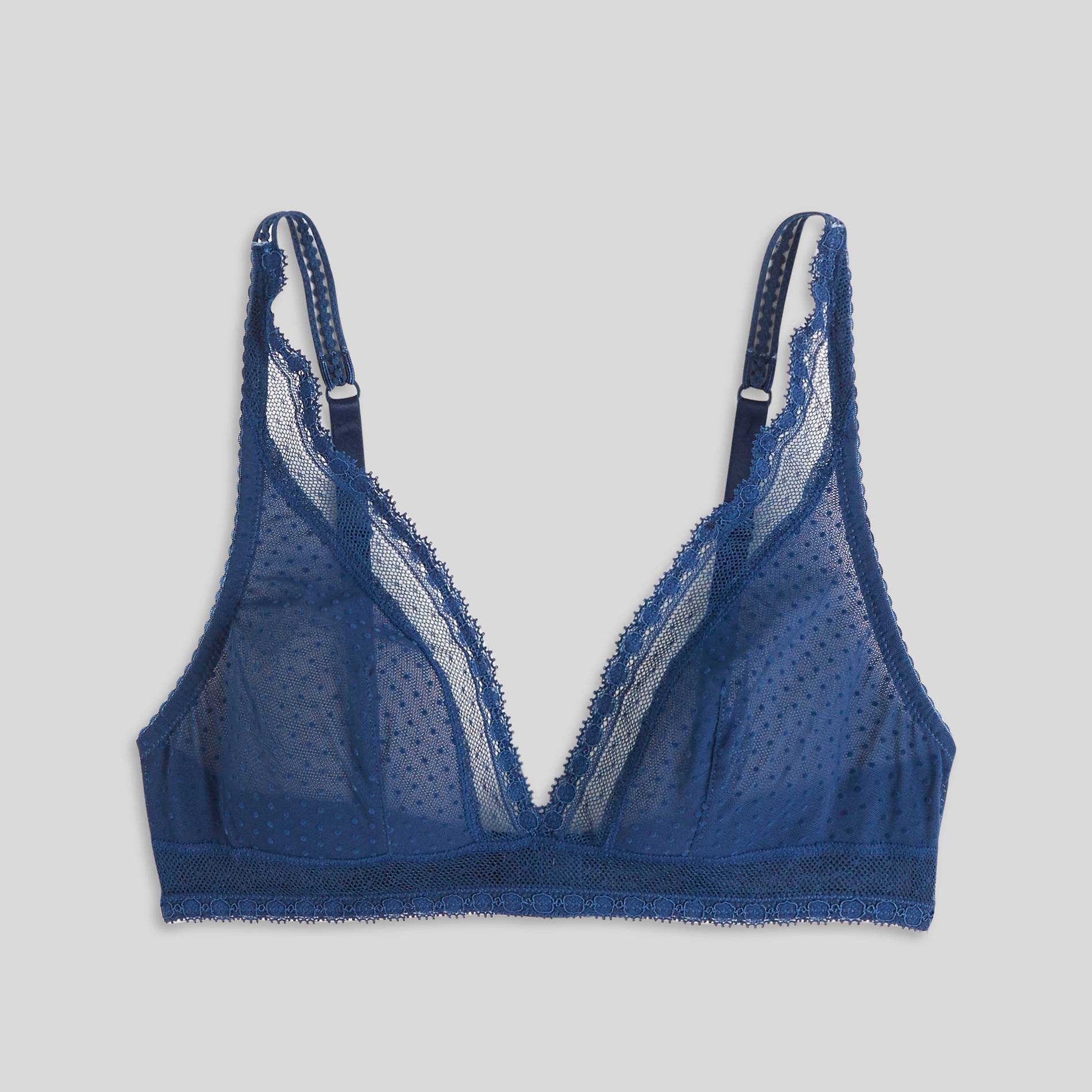 Soutien-groge triangle foulard en tulle flocké, Indigo, large image number 2.0