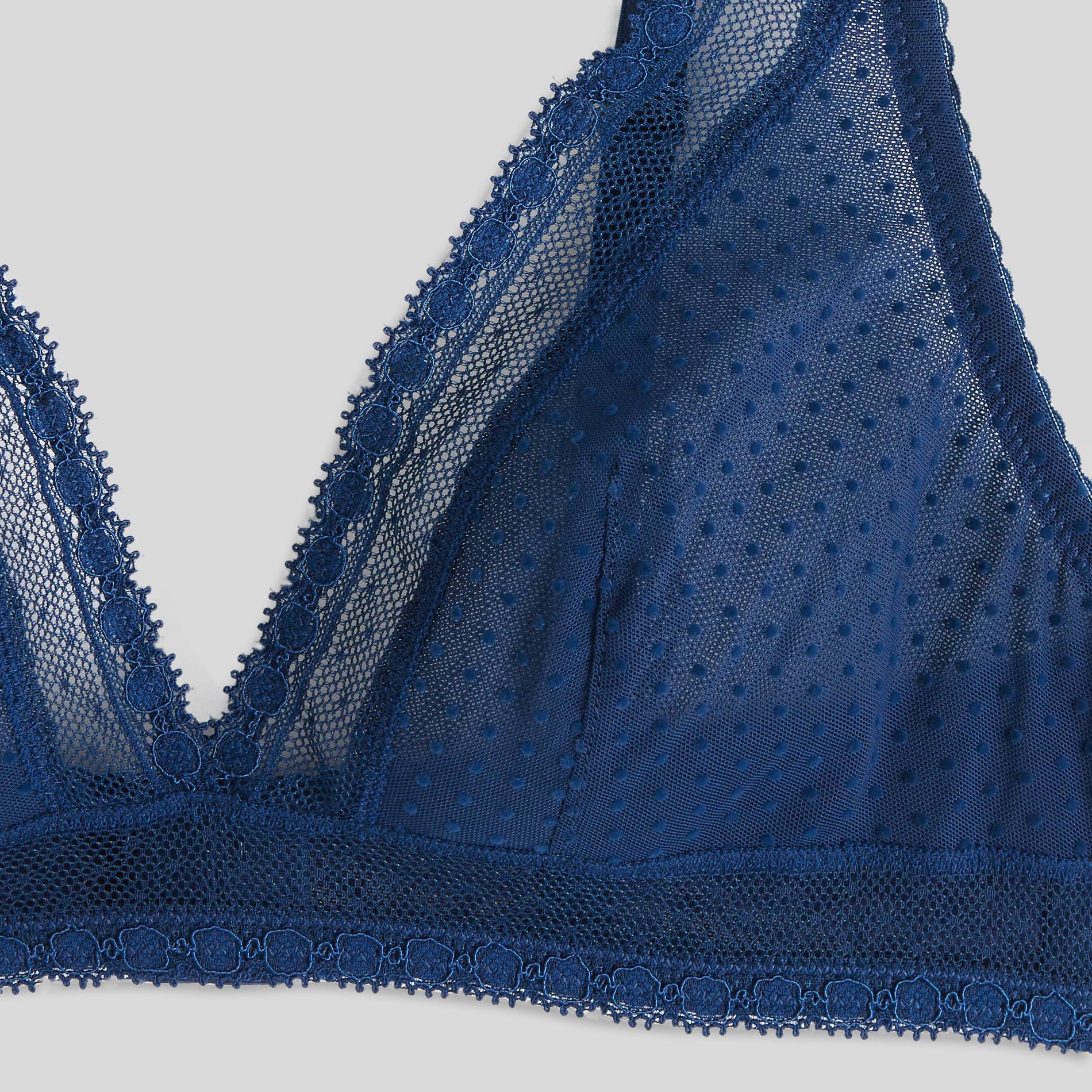 Soutien-groge triangle foulard en tulle flocké, Indigo, large image number 8.0