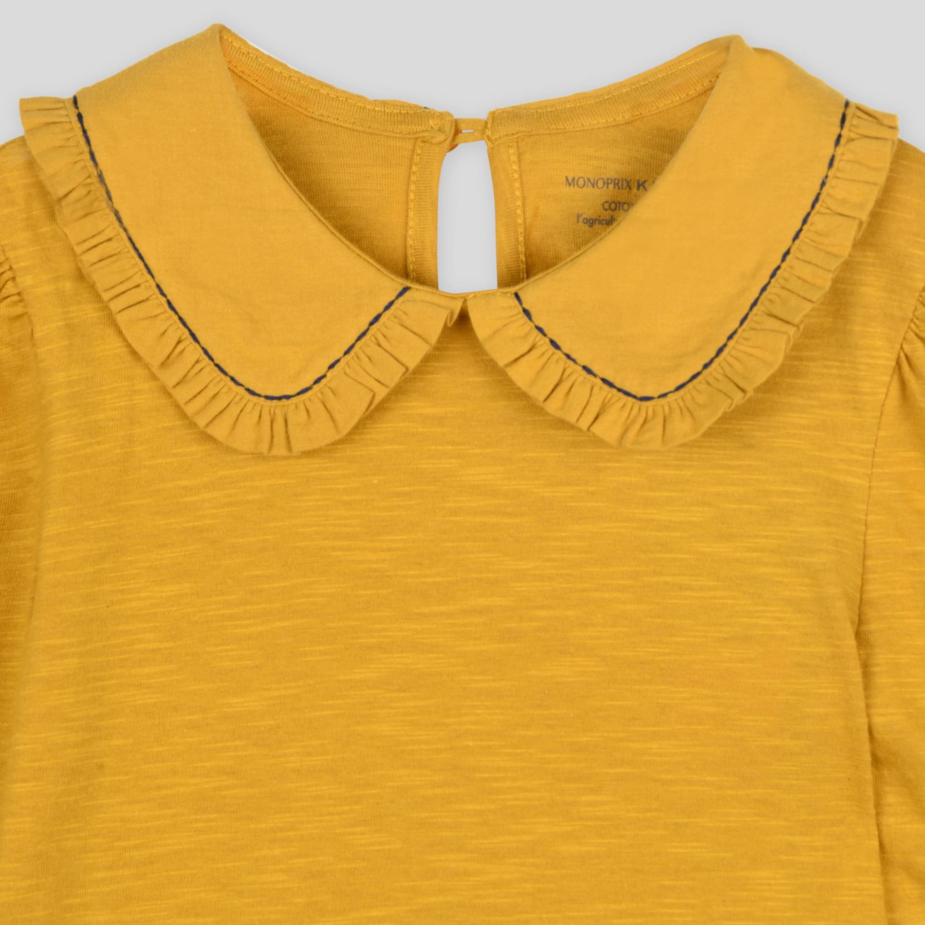 T-shirt manches longues col claudine en coton BIO, Moutarde, large image number 2.0