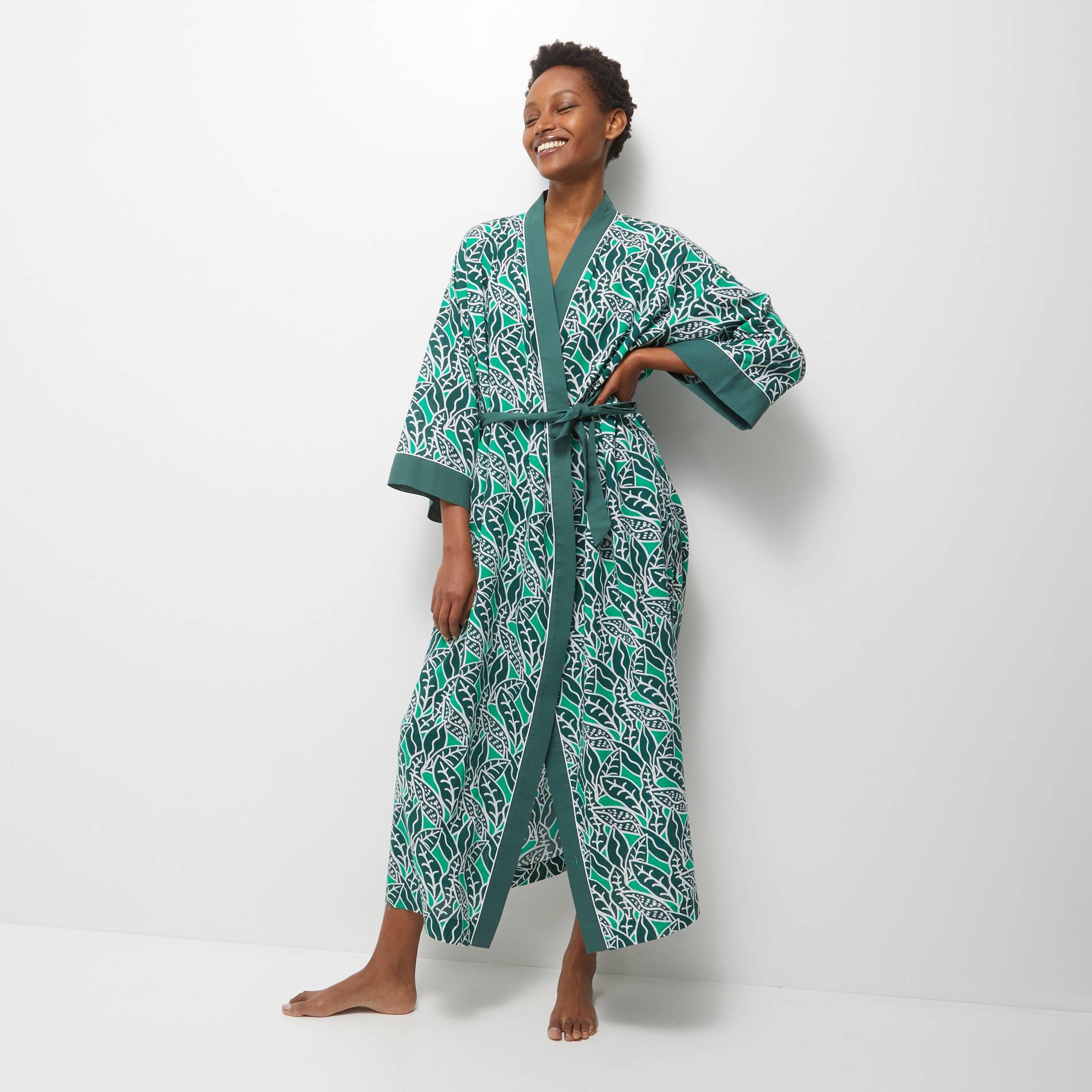 Kimono long en coton BIO, Vert, large image number 0.0