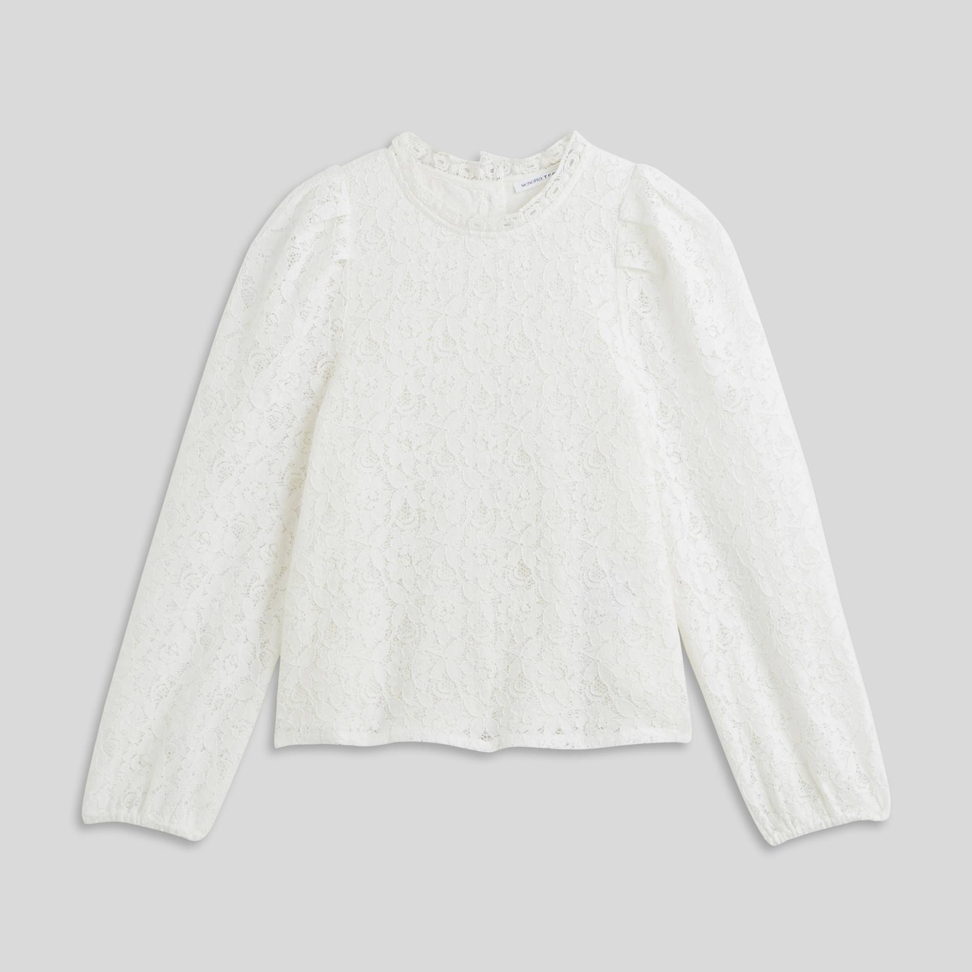 Blouse manches longues en dentelle, Ecru, large image number 1.0
