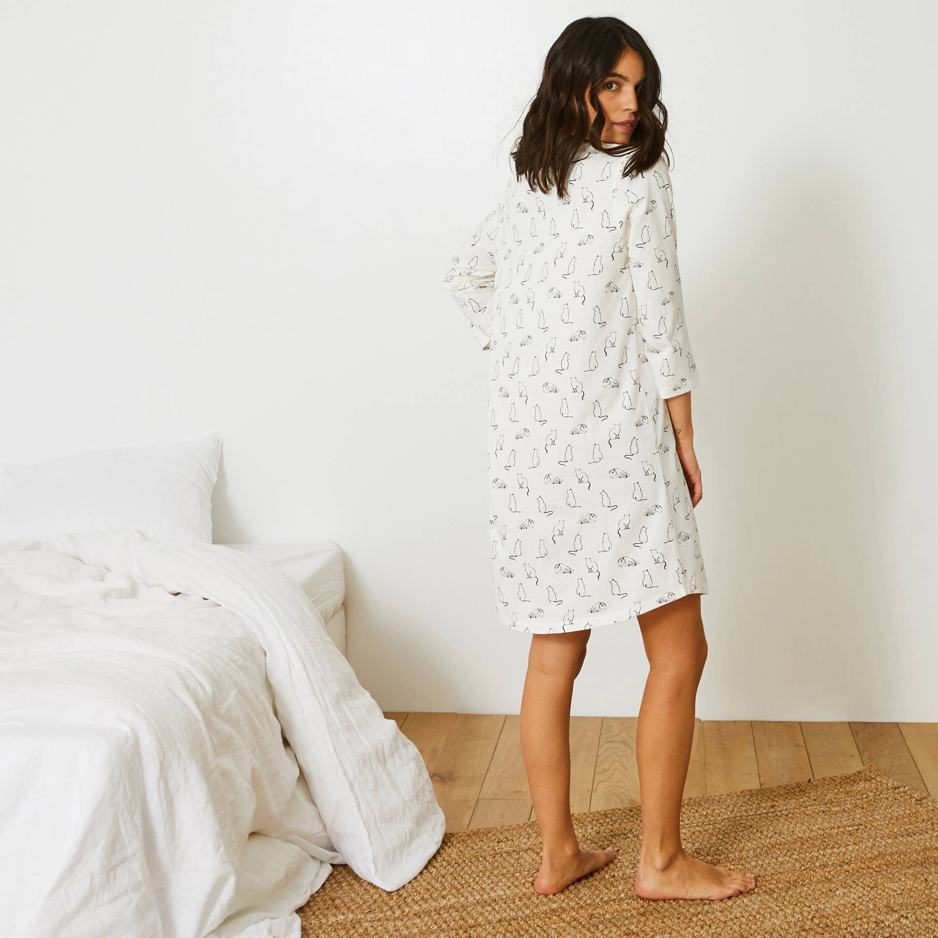 Chemise de nuit imprimée en coton BIO, Ecru, large image number 1