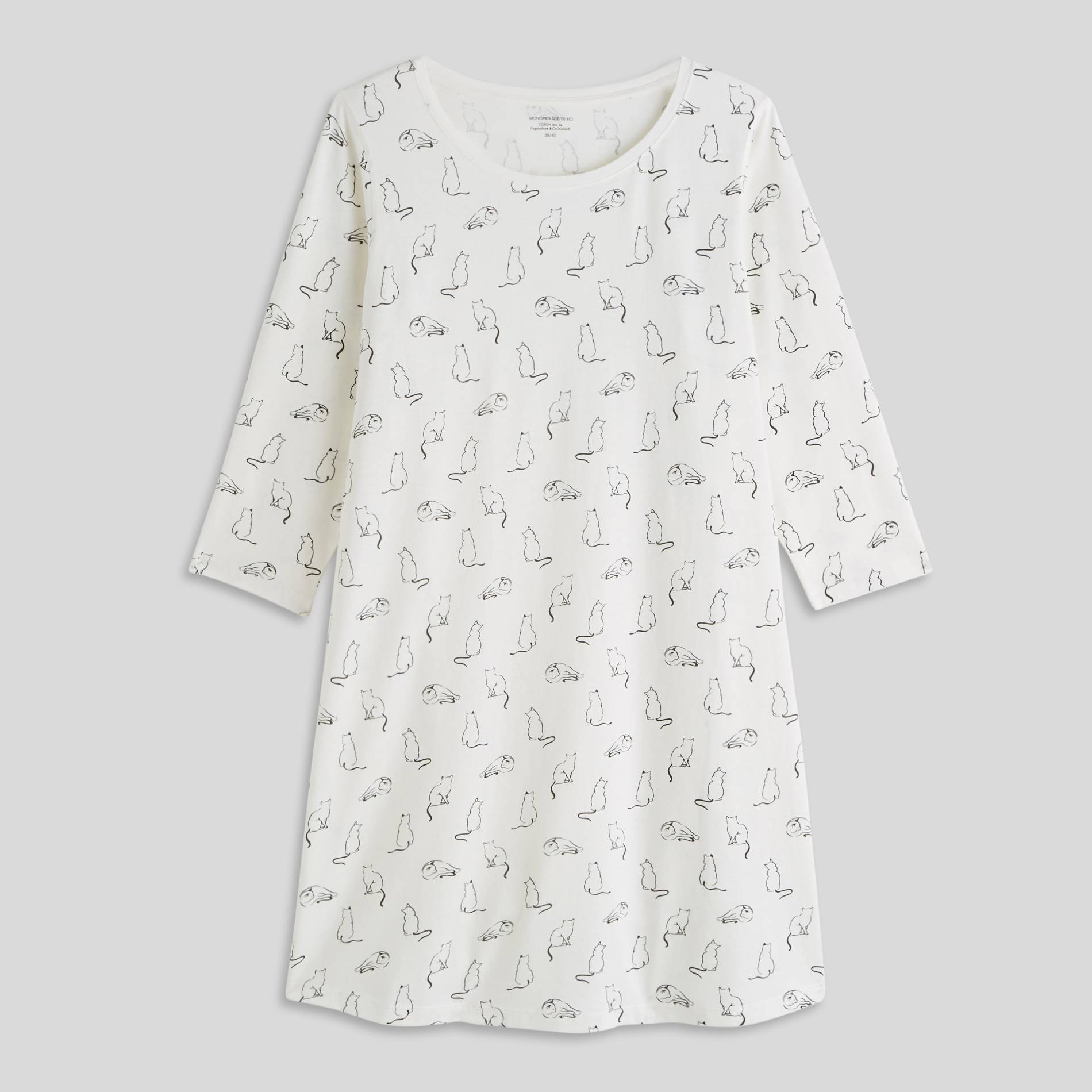 Chemise de nuit imprimée en coton BIO, Ecru, large image number 2