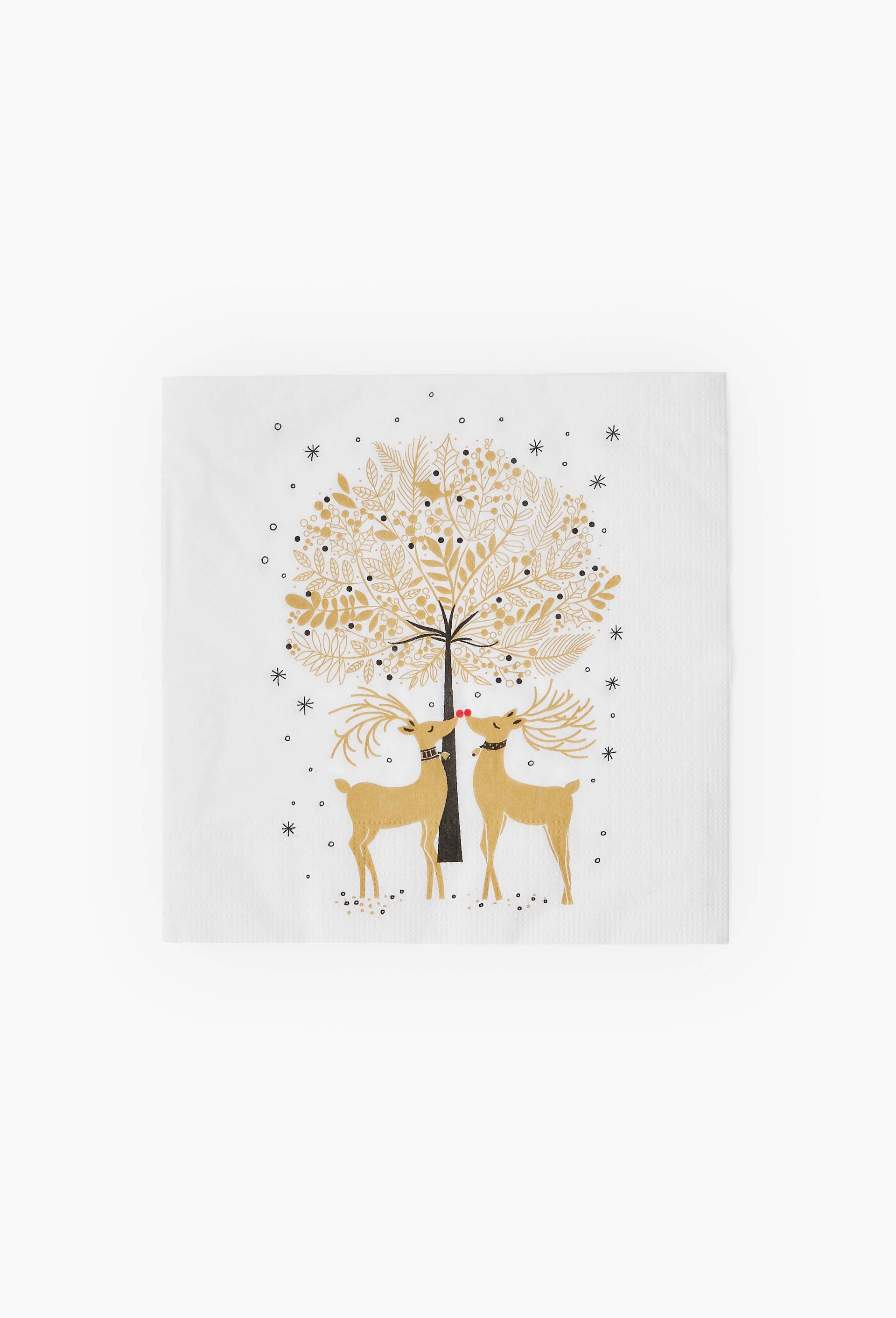 20 serviettes 33x33cm imprim&eacute; Cerf bisous et arbre, Or, large image number 0