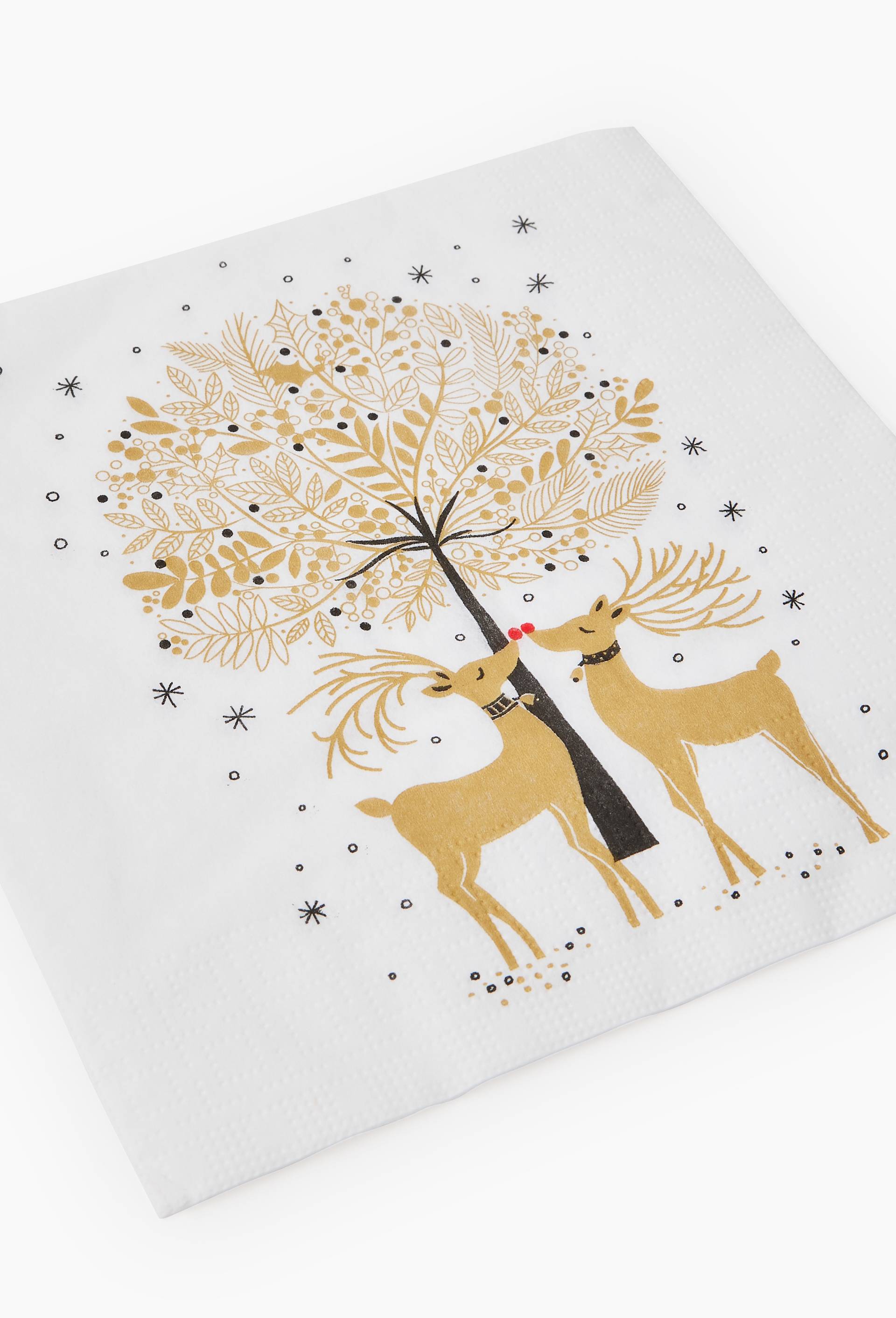 20 serviettes 33x33cm imprim&eacute; Cerf bisous et arbre, Or, large image number 1.0