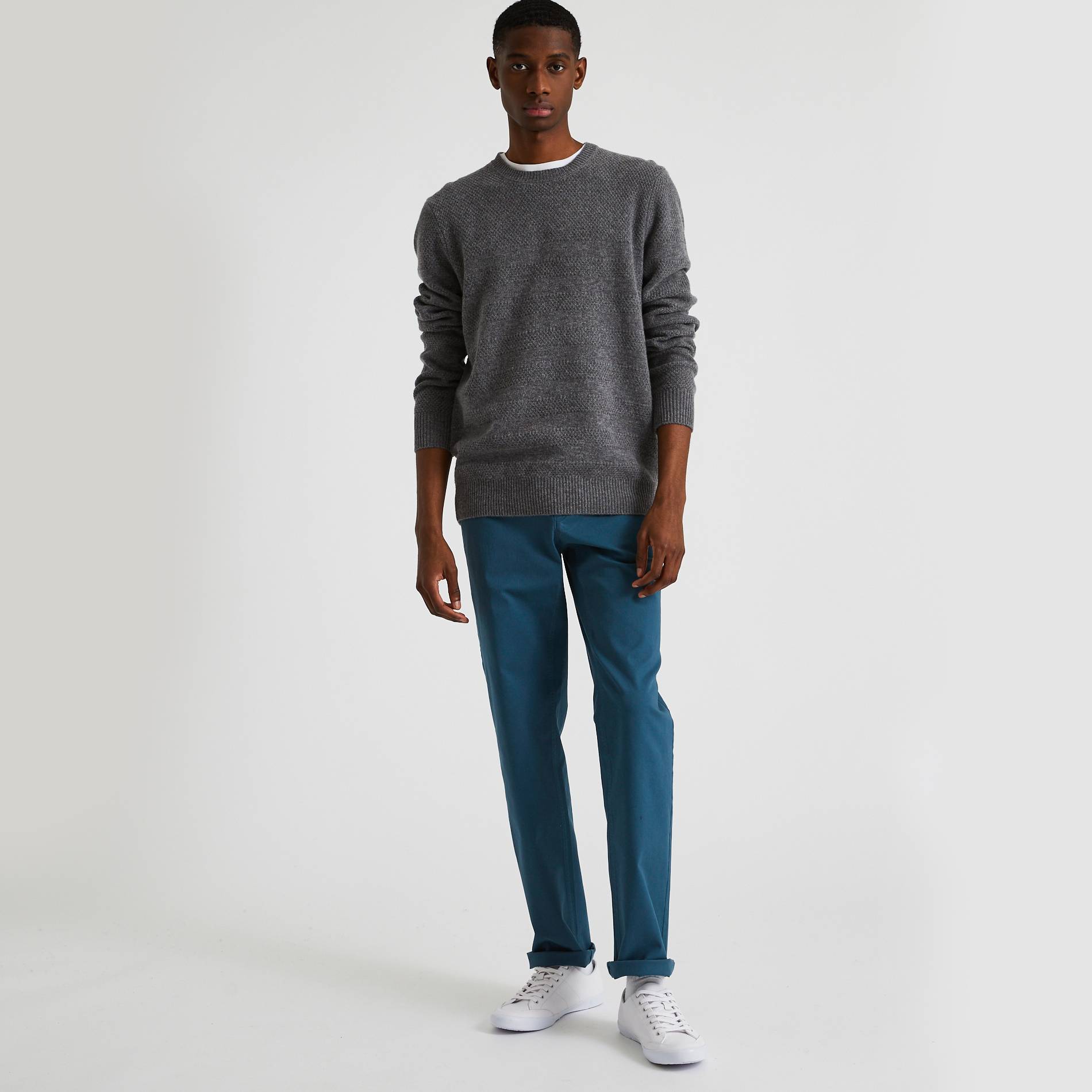 Pantalon chino straight en coton BIO, Bleu canard, large image number 0.0