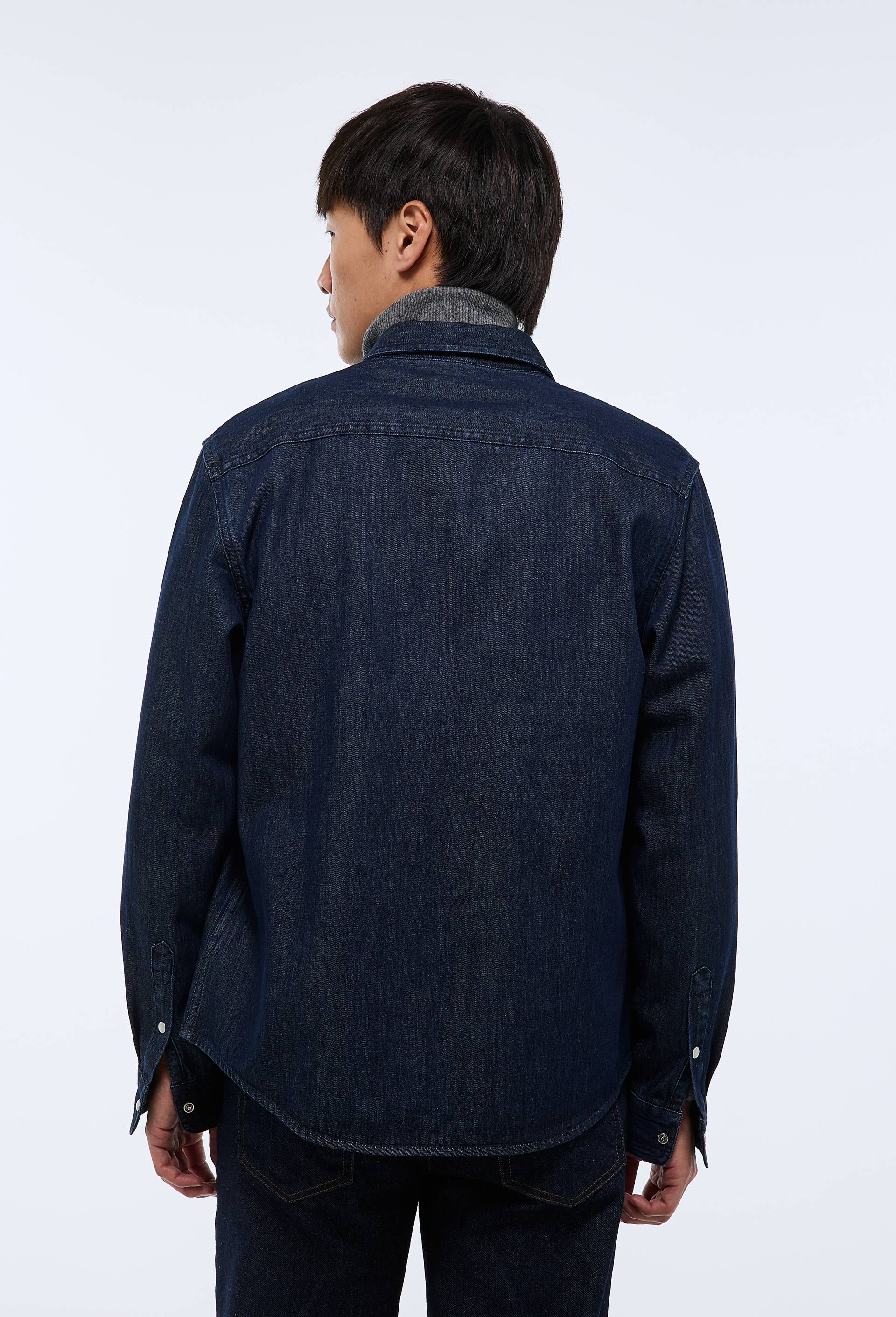 Chemise manches longues chambray jean en coton BIO GOTS, Bleu fonc&eacute;, large image number 4