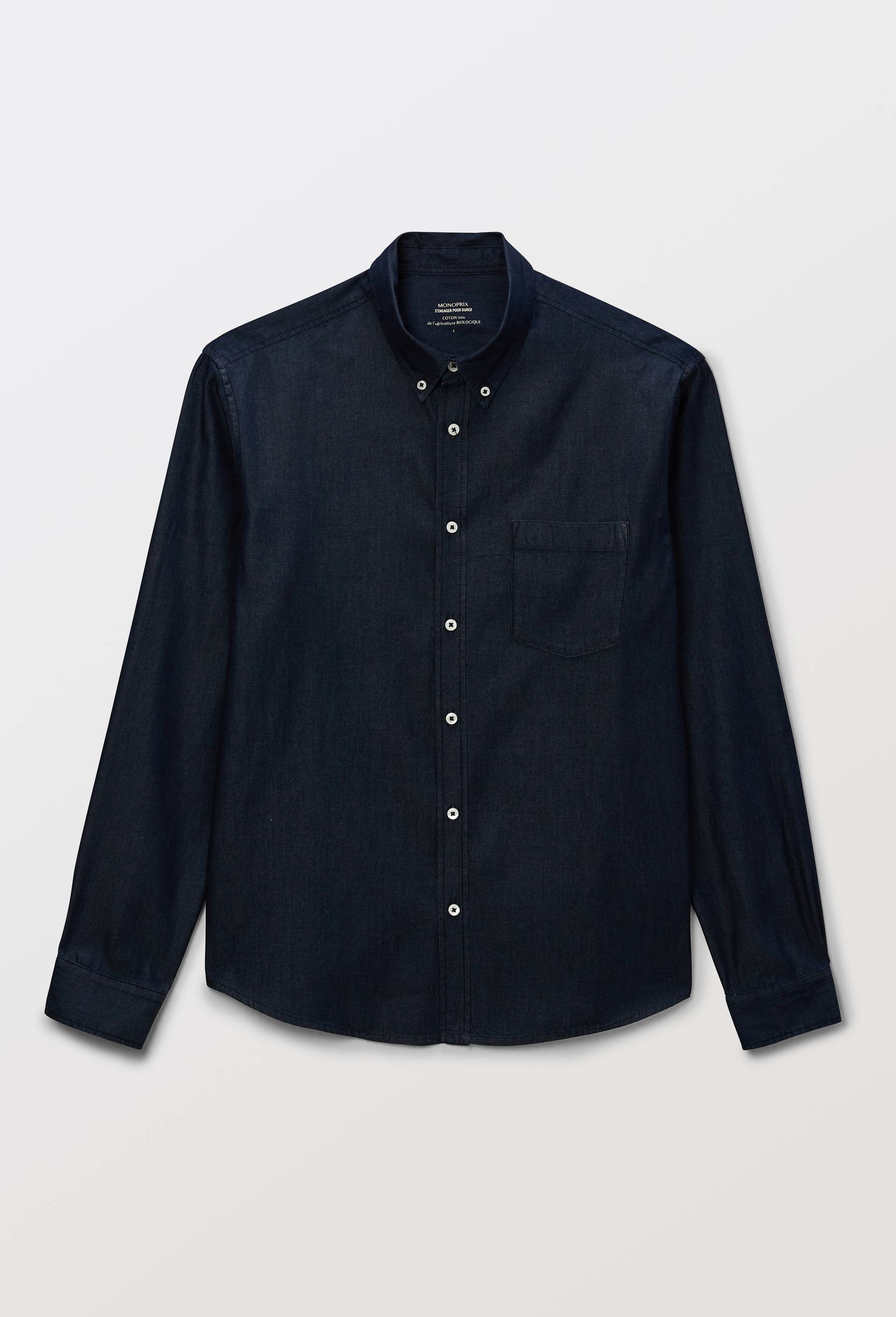Chemise manches longues chambray jean en coton BIO GOTS, Bleu fonc&eacute;, large image number 5