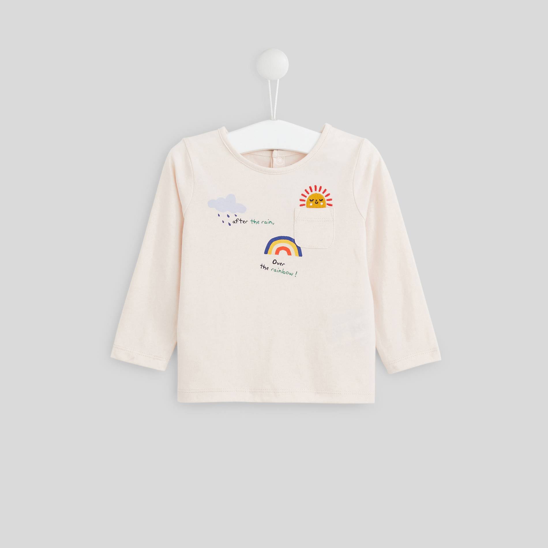 T-shirt manches longues détail poche, Rose pâle, large image number 0