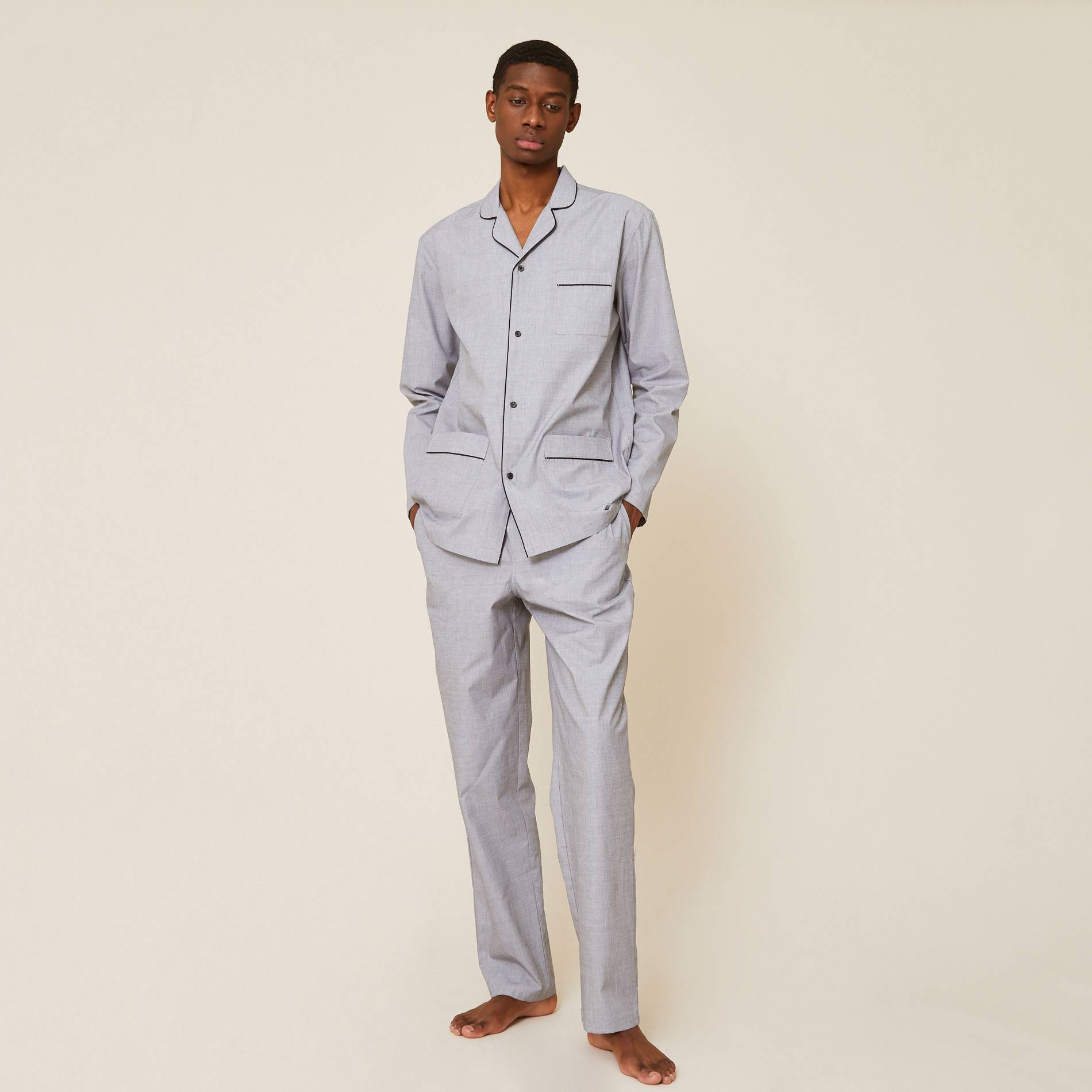 Ensemble pyjama long en coton, Argent, large image number 0