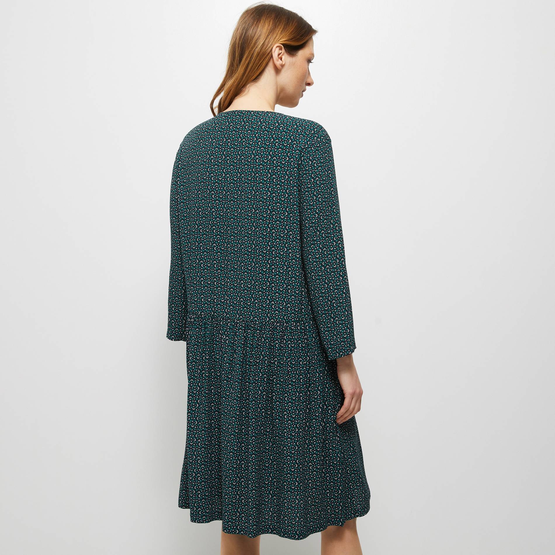 Robe fluide courte col V imprim&eacute;, Vert clair, large image number 1.0