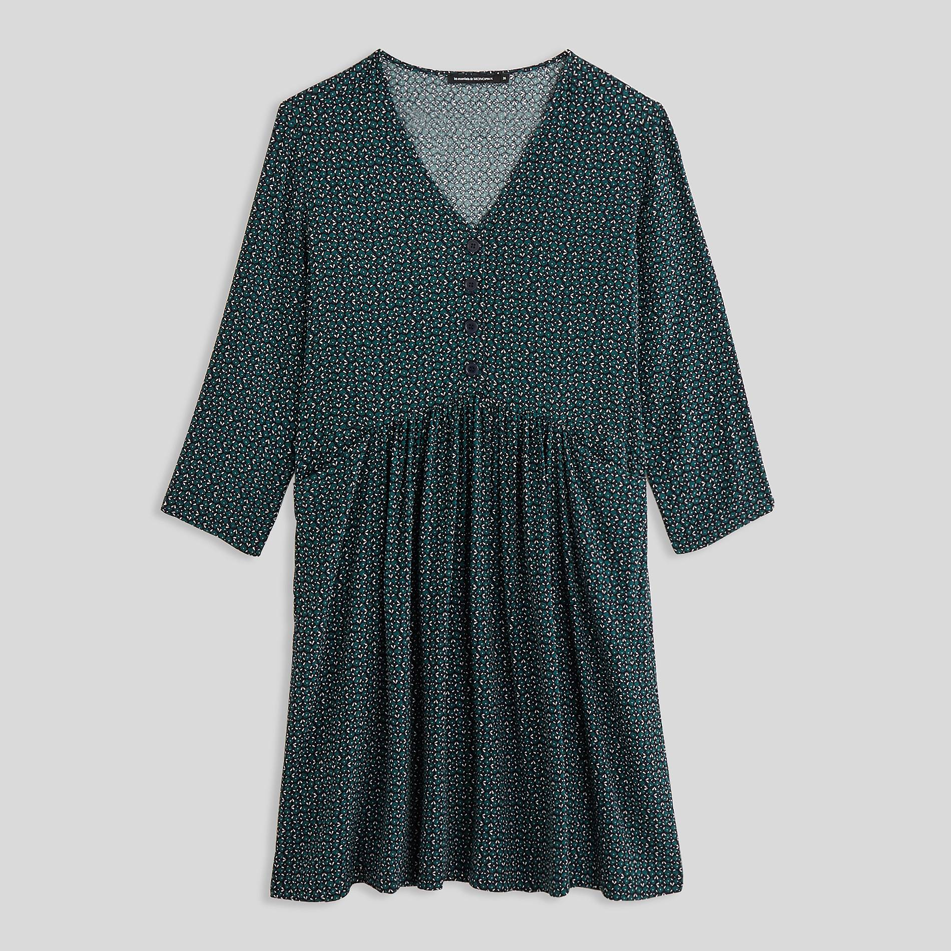 Robe fluide courte col V imprim&eacute;, Vert clair, large image number 2
