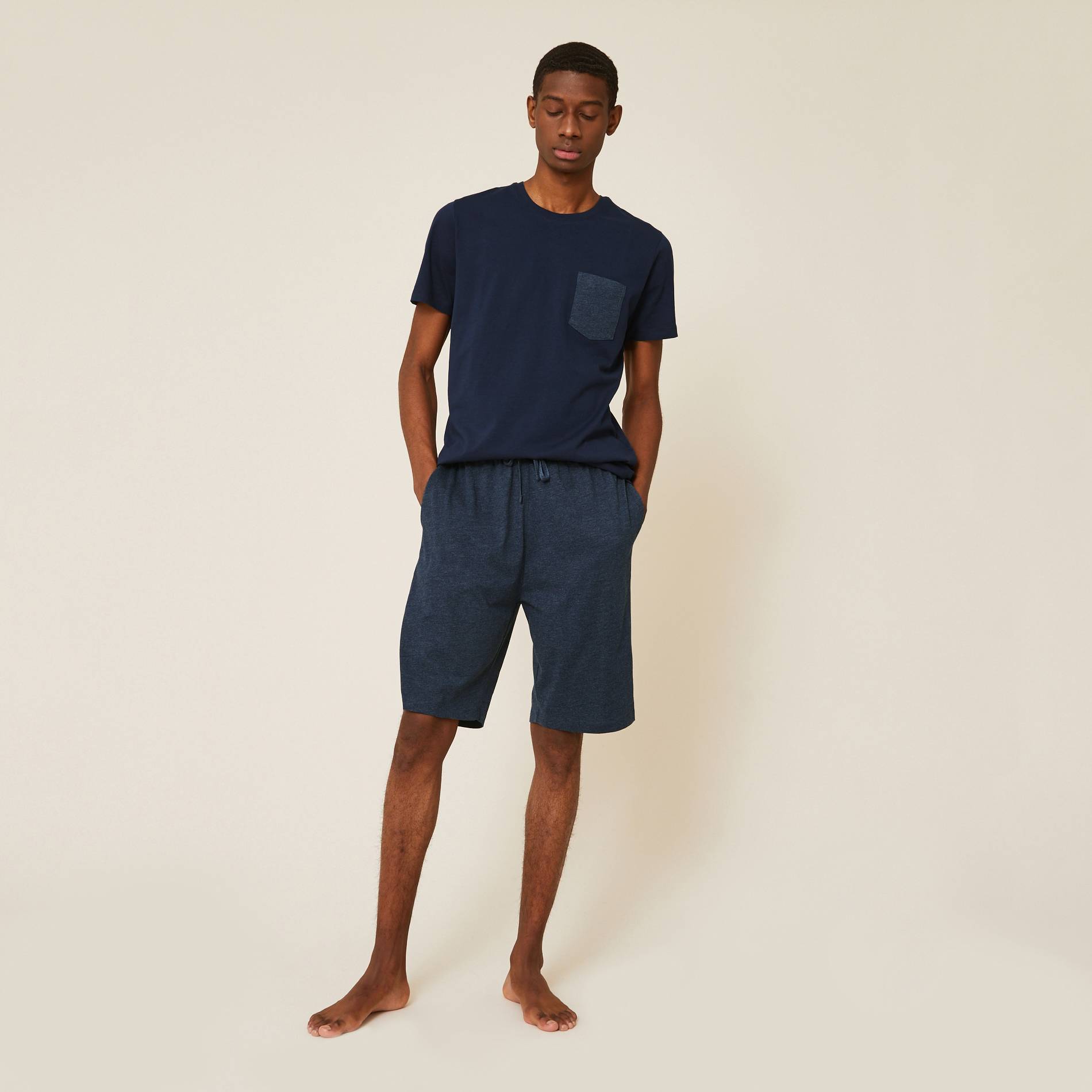 Ensemble pyjama court en coton BIO, Bleu foncé, large image number 2
