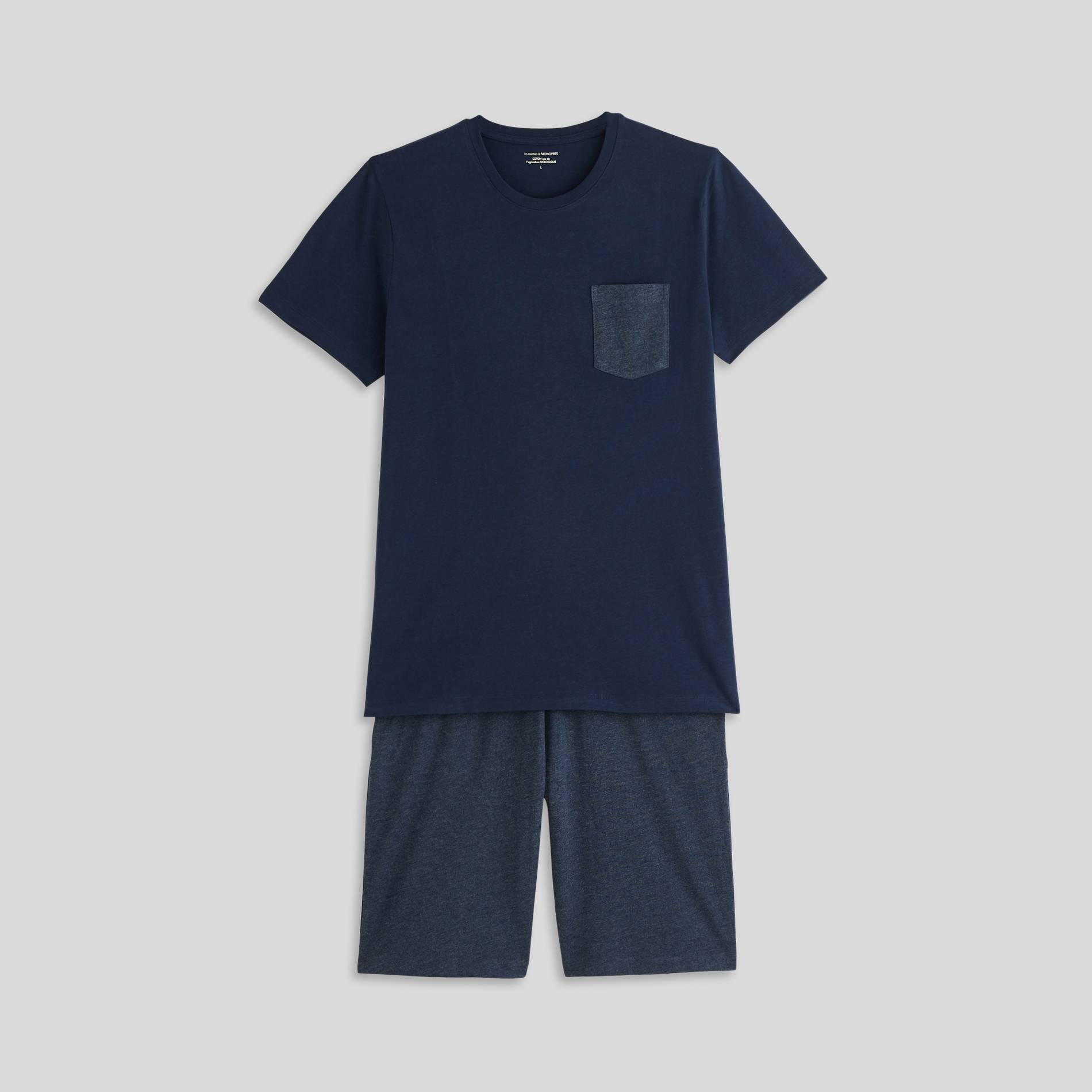 Ensemble pyjama court en coton BIO, Bleu foncé, large image number 8