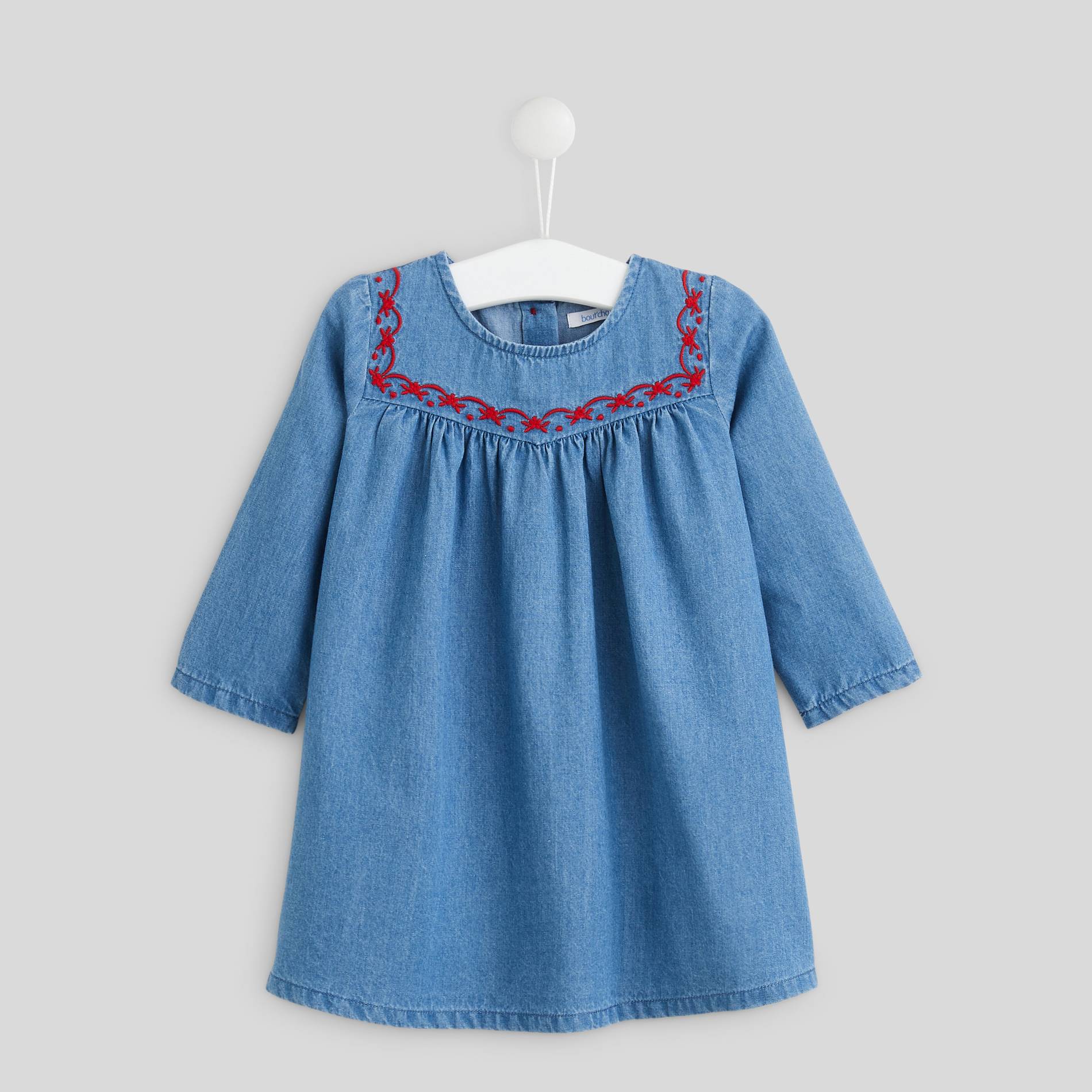 Robe chambray brodée, Bleu gris, large image number 0
