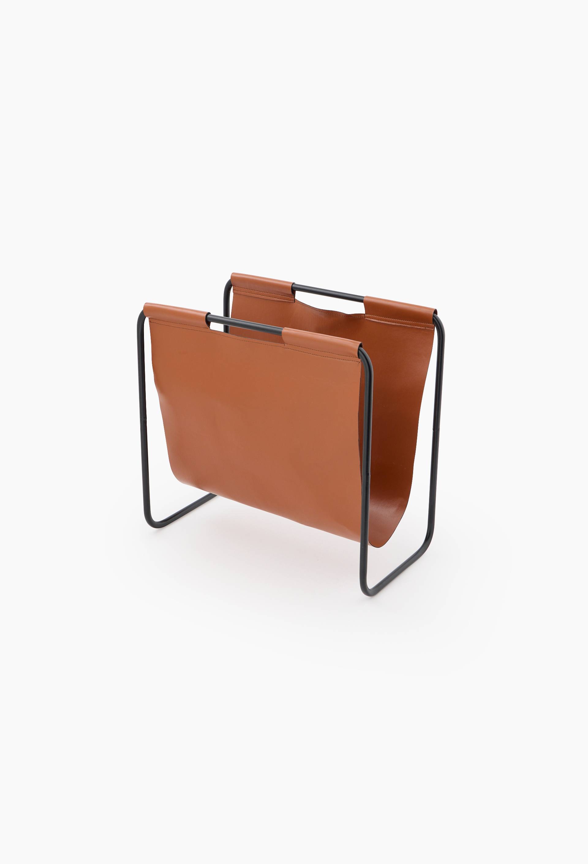 Porte-revues, 34.5x25xH39cm,  imitation cuir et m&eacute;tal, Noir, large image number 0