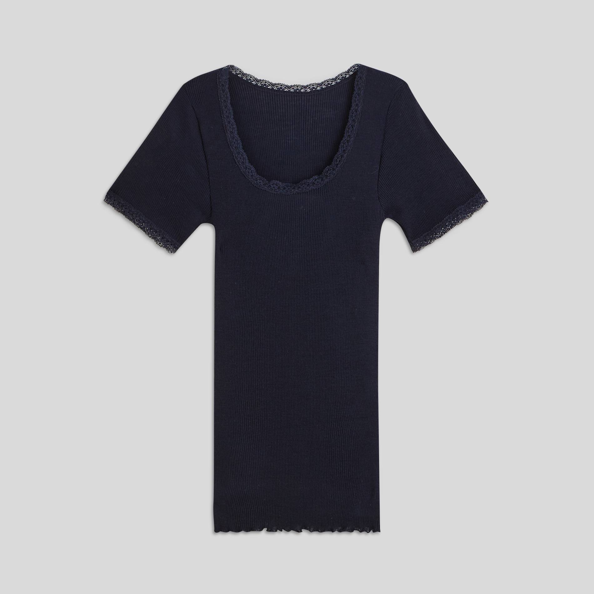 T-shirt manches courtes en laine et soie, Bleu foncé, large image number 2.0