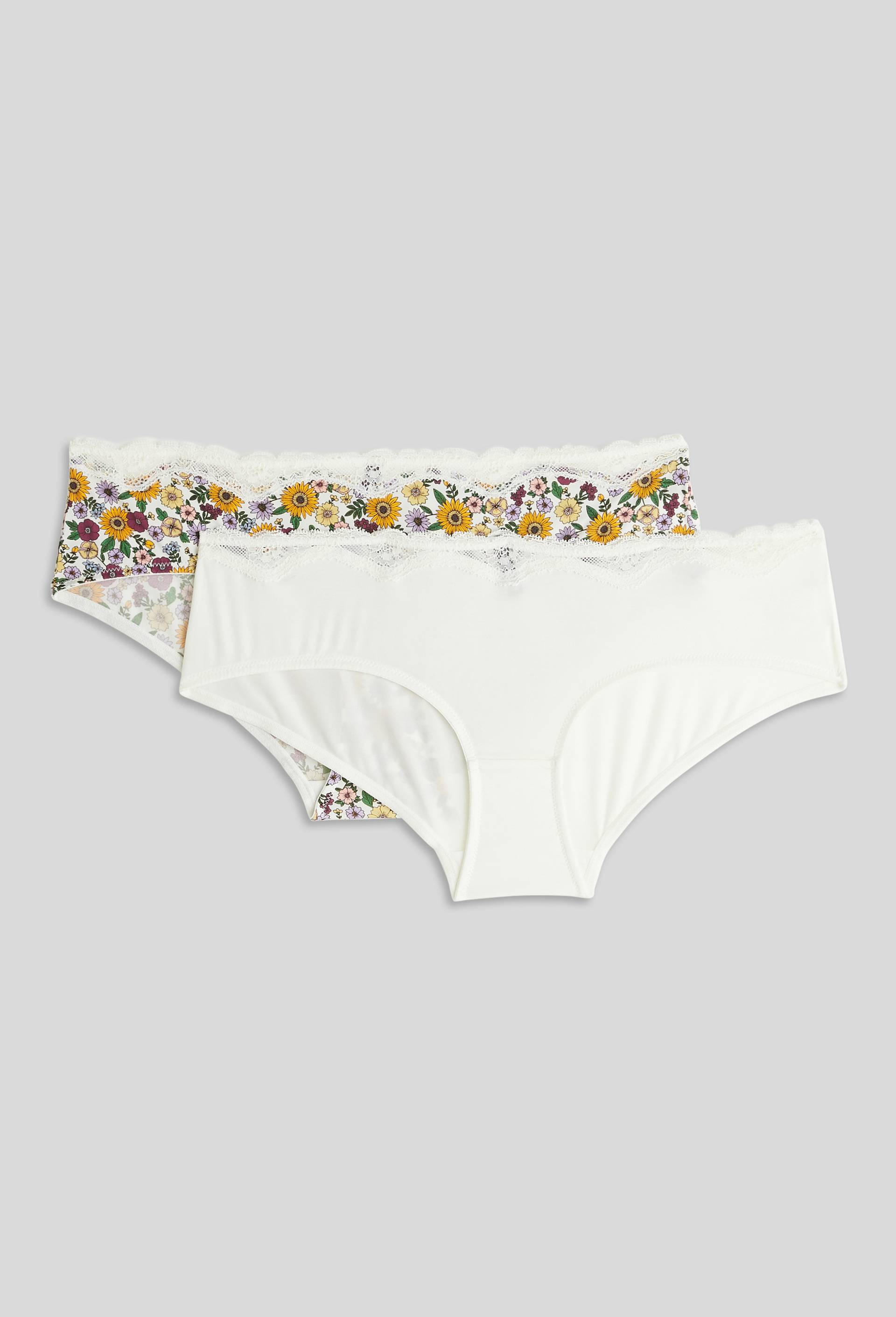 Lot de 2 shorties en microfibre et dentelle, Ecru, large image number 0