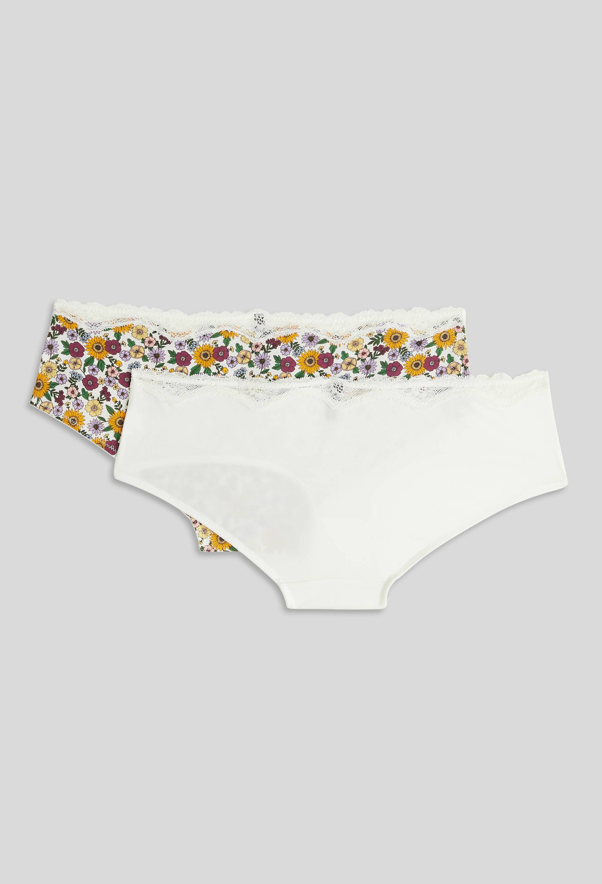 Lot de 2 shorties en microfibre et dentelle, Ecru, large image number 1