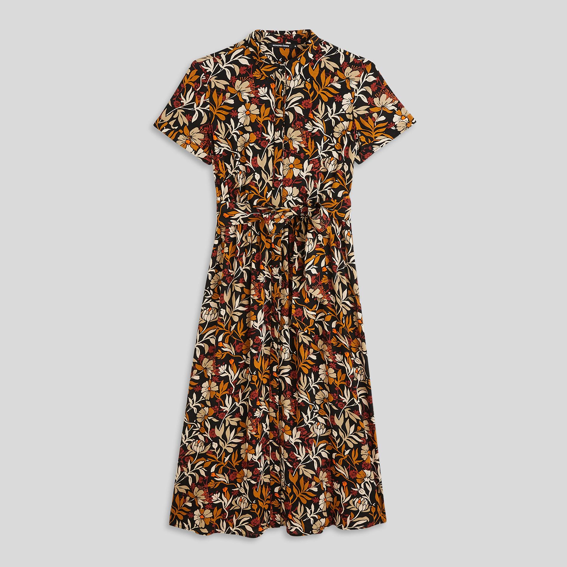 Robe chemise manches courtes imprimée, Noir, large image number 2