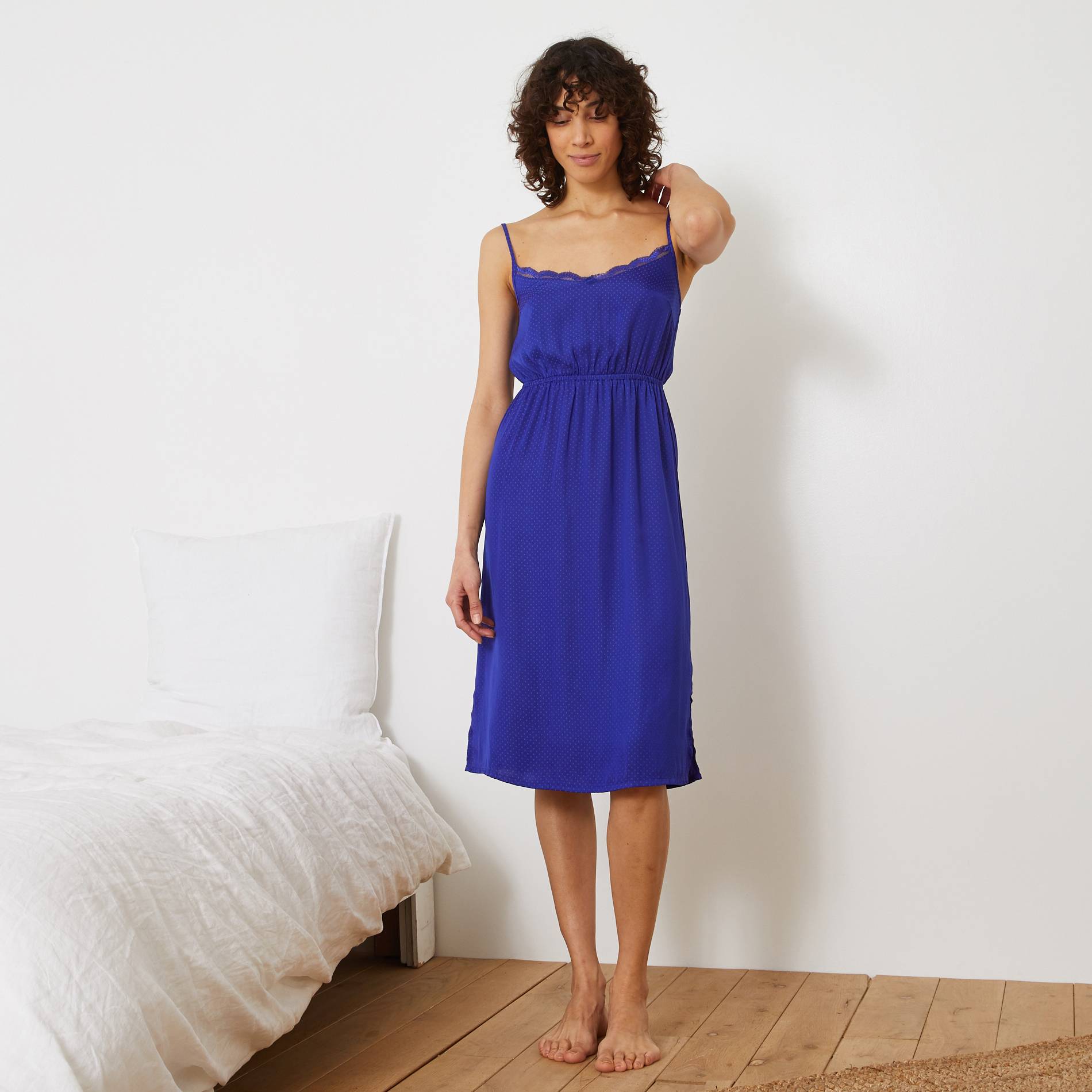 Nuisette en dentelle plumetis, Cobalt, large image number 0