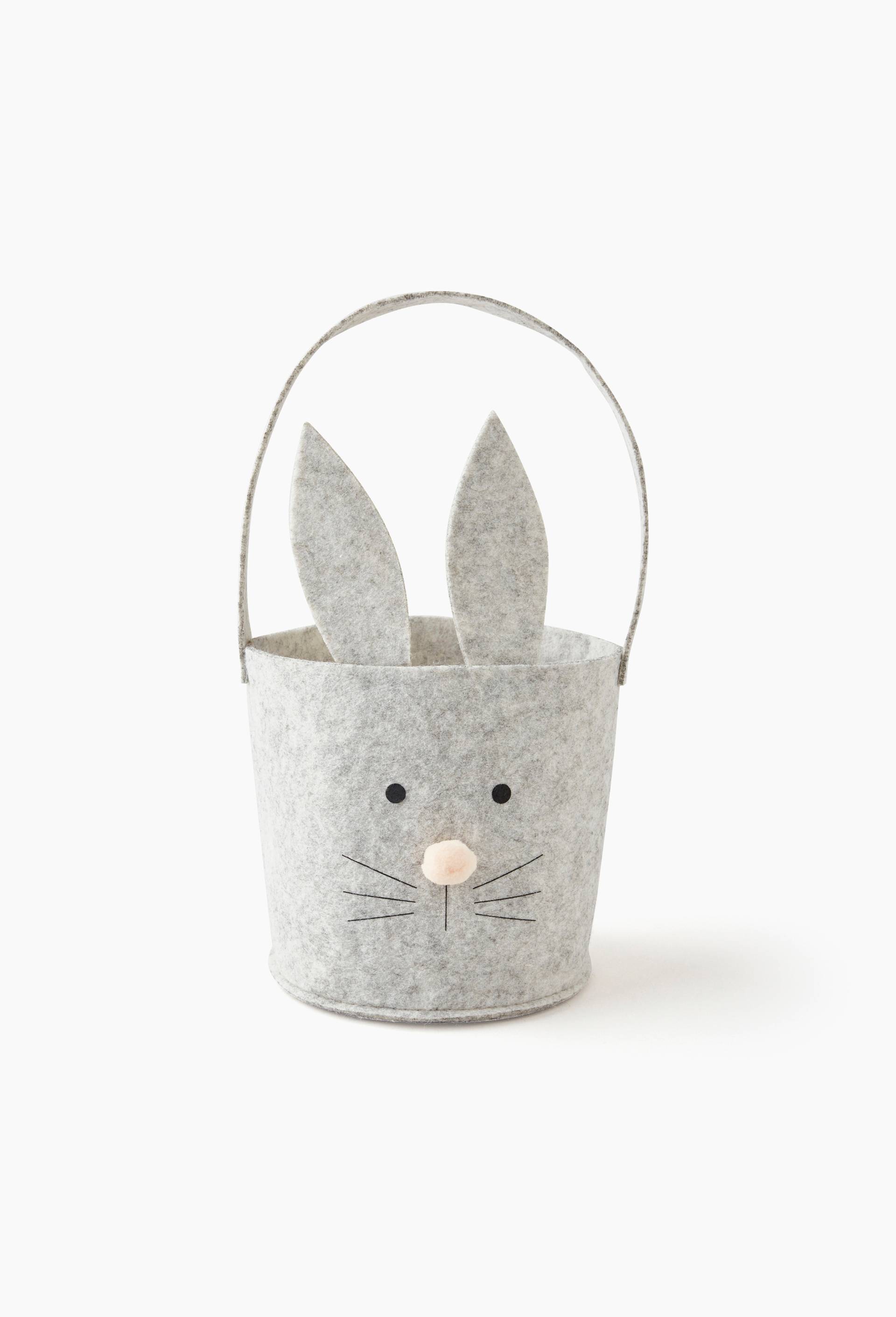 Panier lapin, en feutrine, 16x28cm, Gris, large image number 0