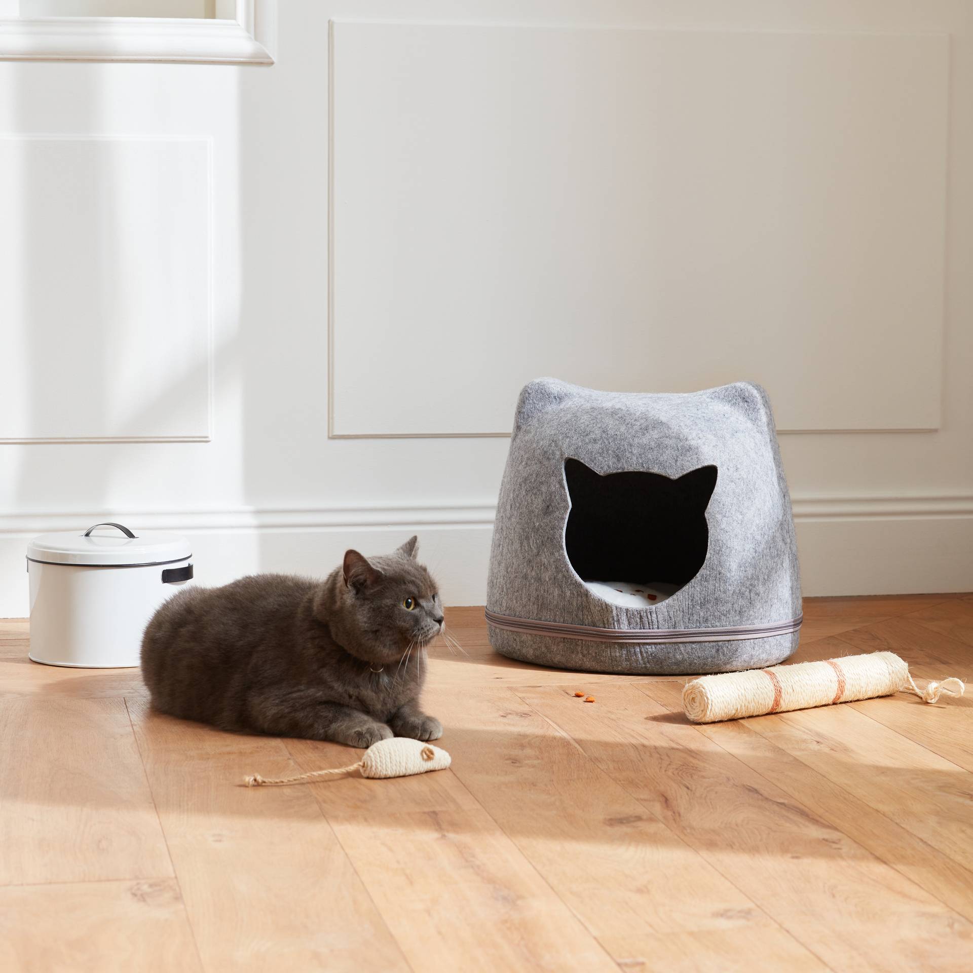 Panier pour chat, 40x33x36cm, en feutrine, Gris fonc&eacute;, large image number 2