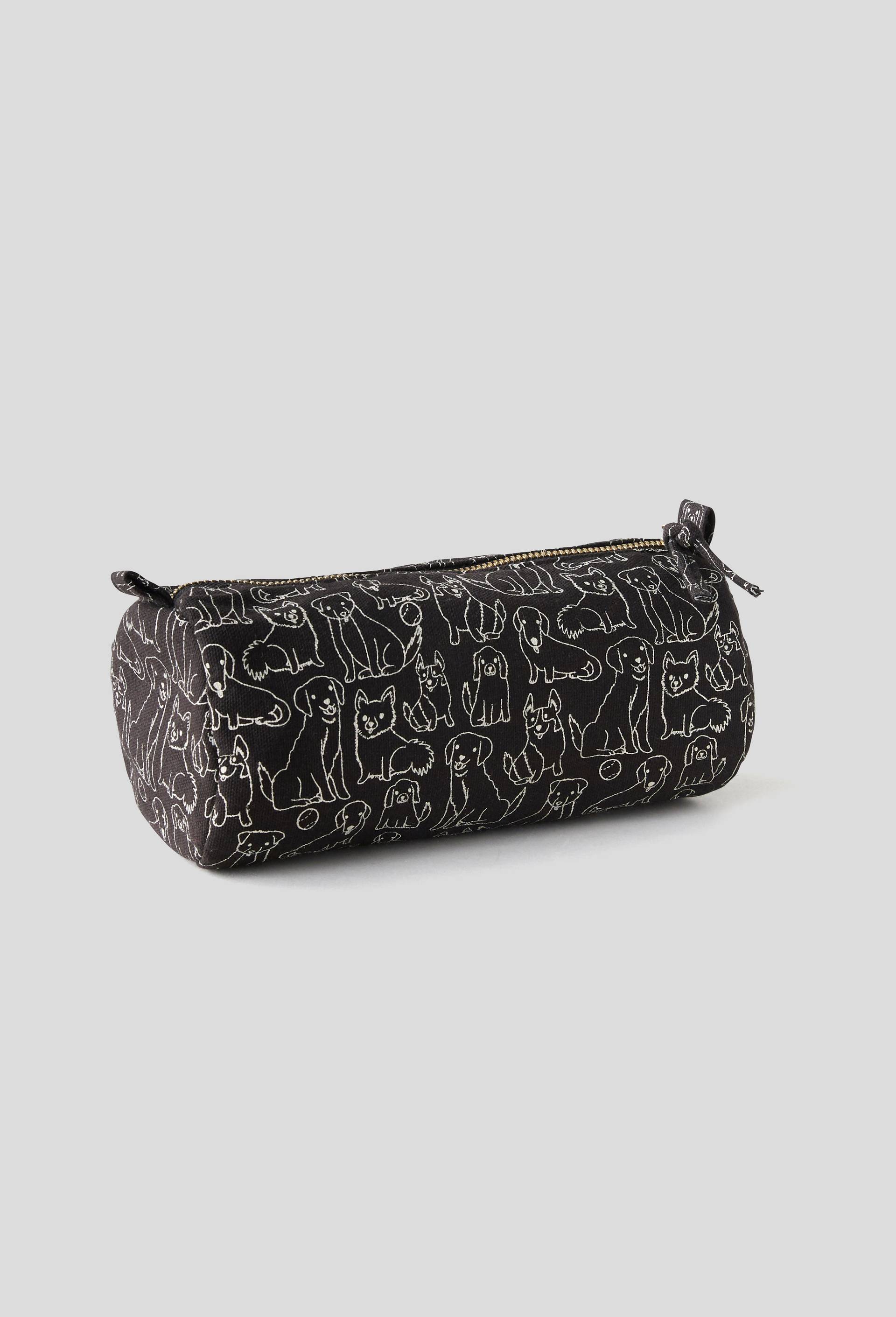 Trousse ronde, imprimé chien, 20 x 9 cm, Noir, large image number 0