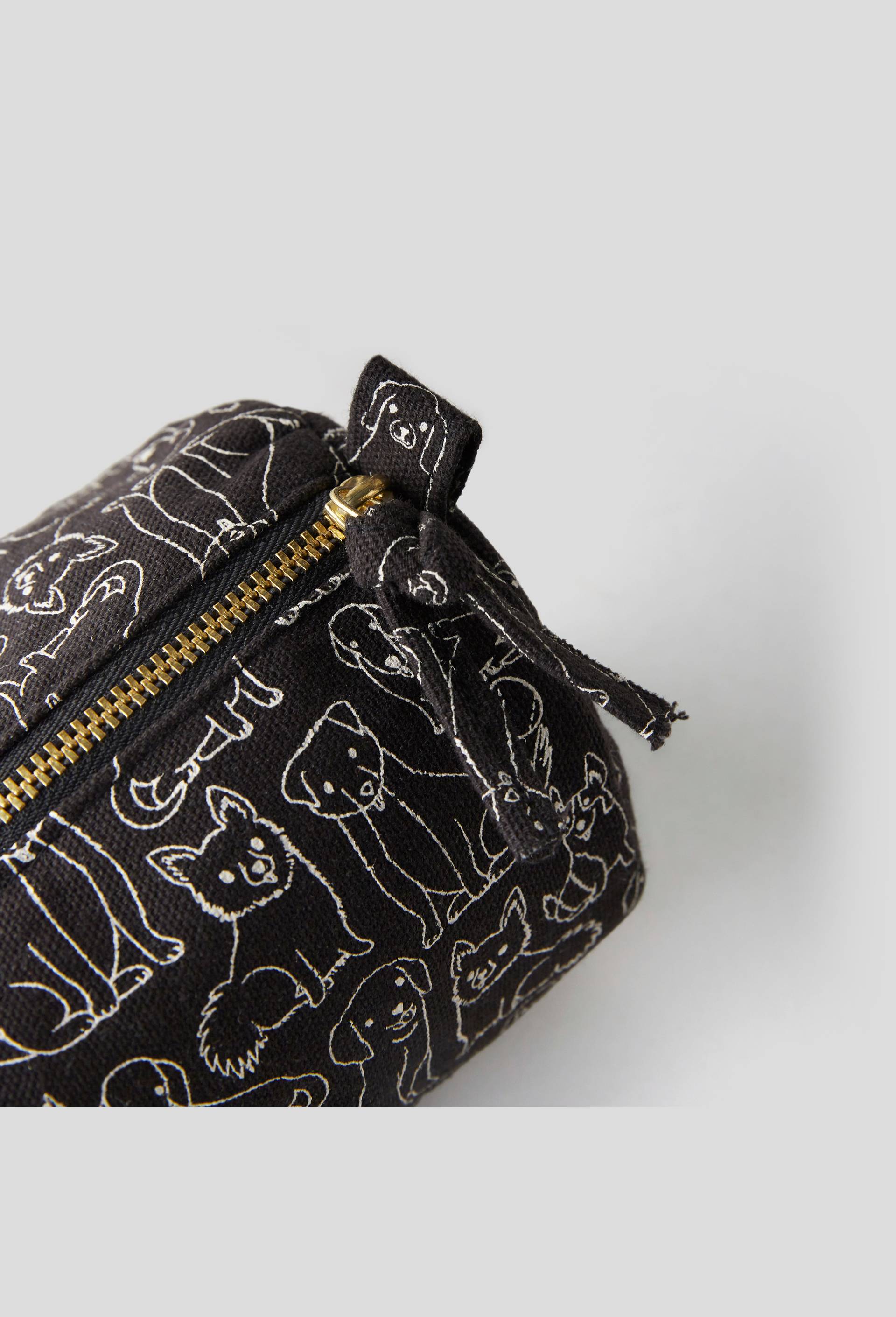 Trousse ronde, imprimé chien, 20 x 9 cm, Noir, large image number 1