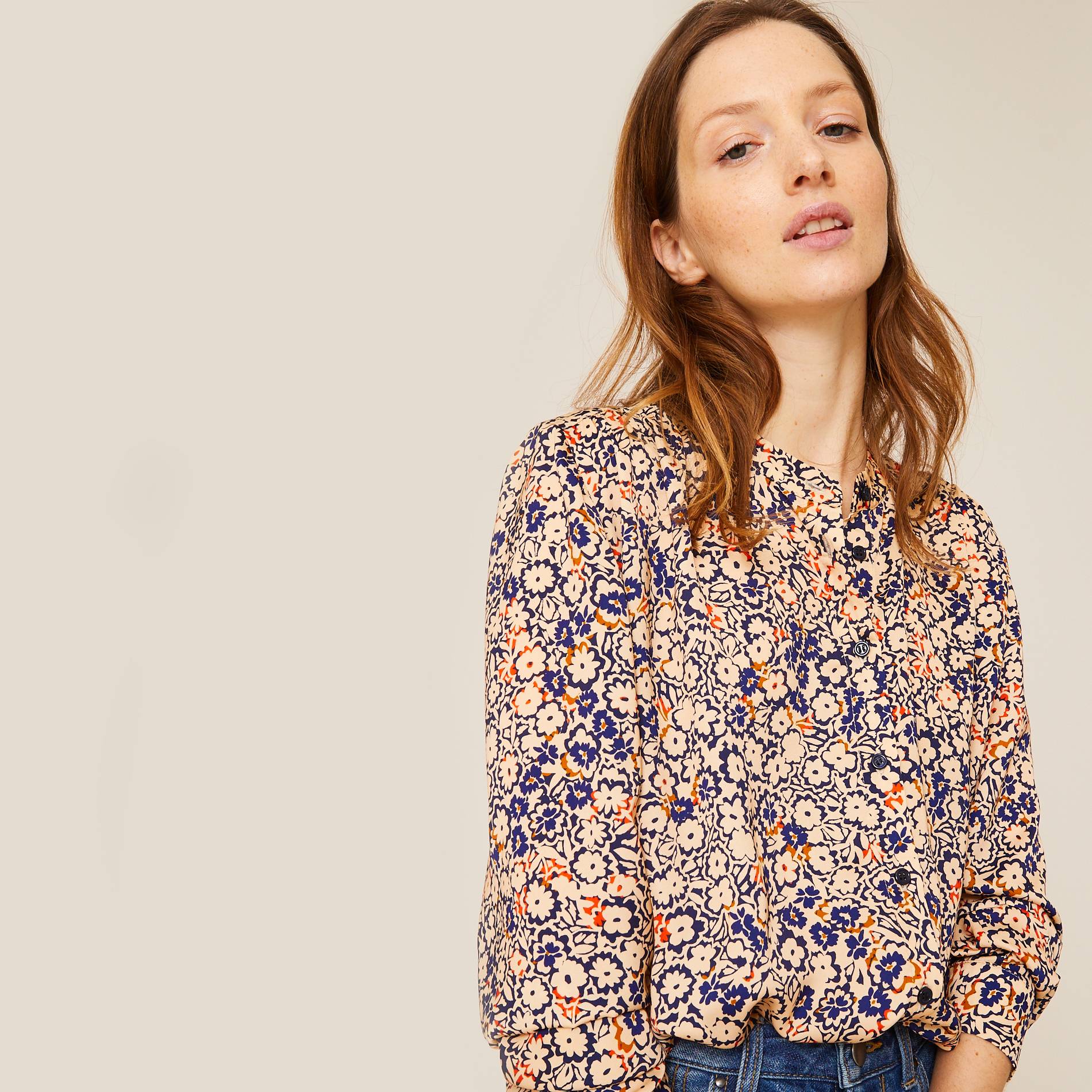 Blouse col rond imprimée, Bleu marine, large image number 0