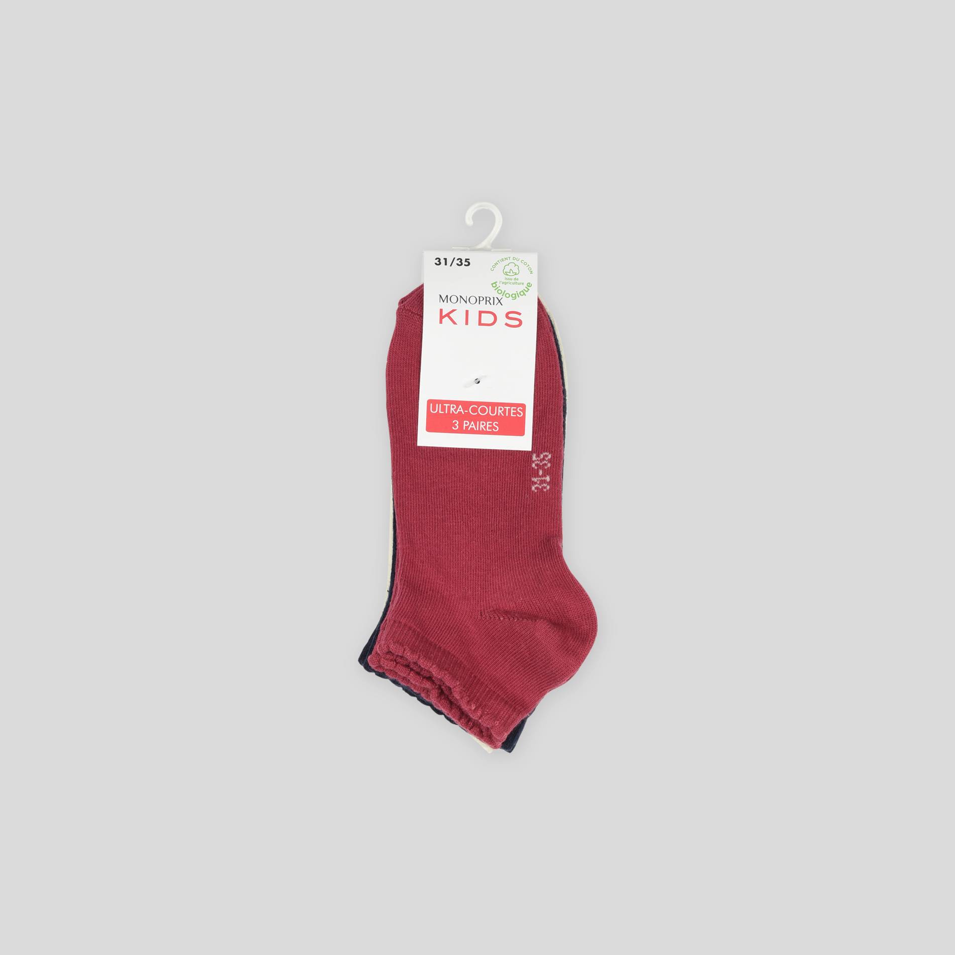 Lot de 3 paires de chaussettes ultra-courtes contenant du coton BIO, Bleu clair, large image number 0