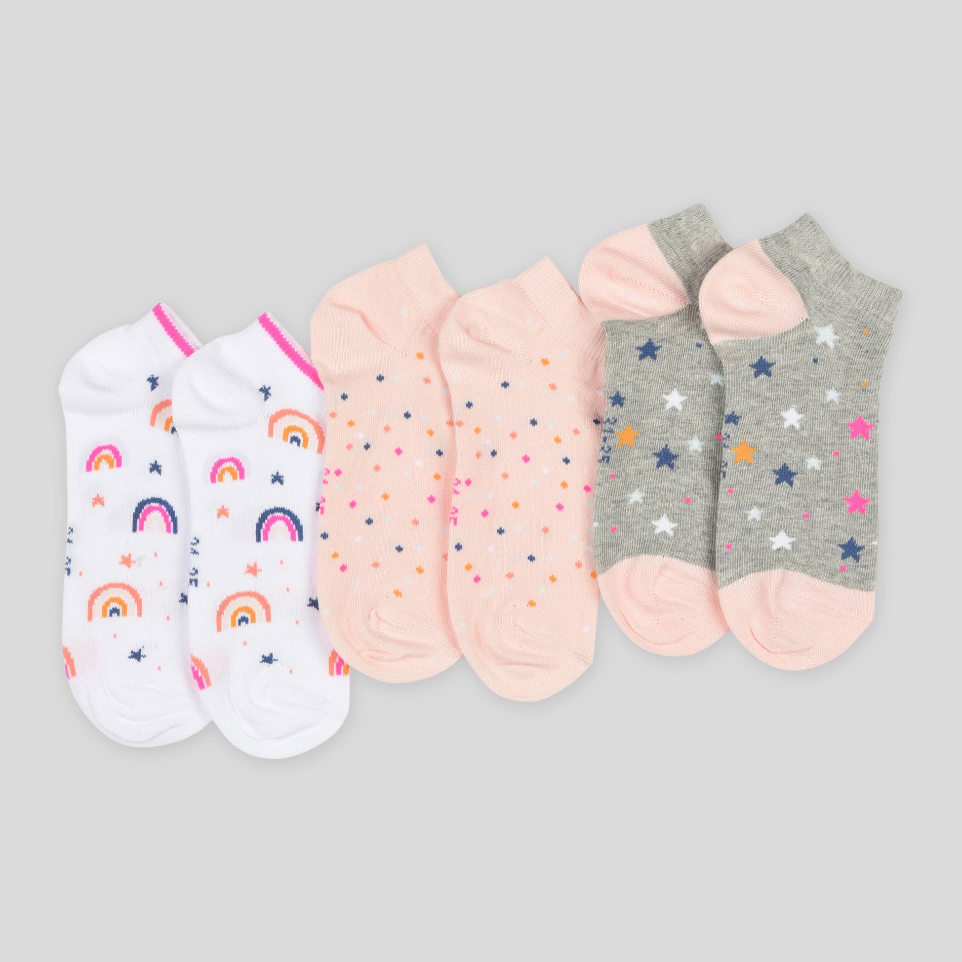 Lot de 3 paires de chaussette motif arc-en-ciel, Gris moyen, large image number 1