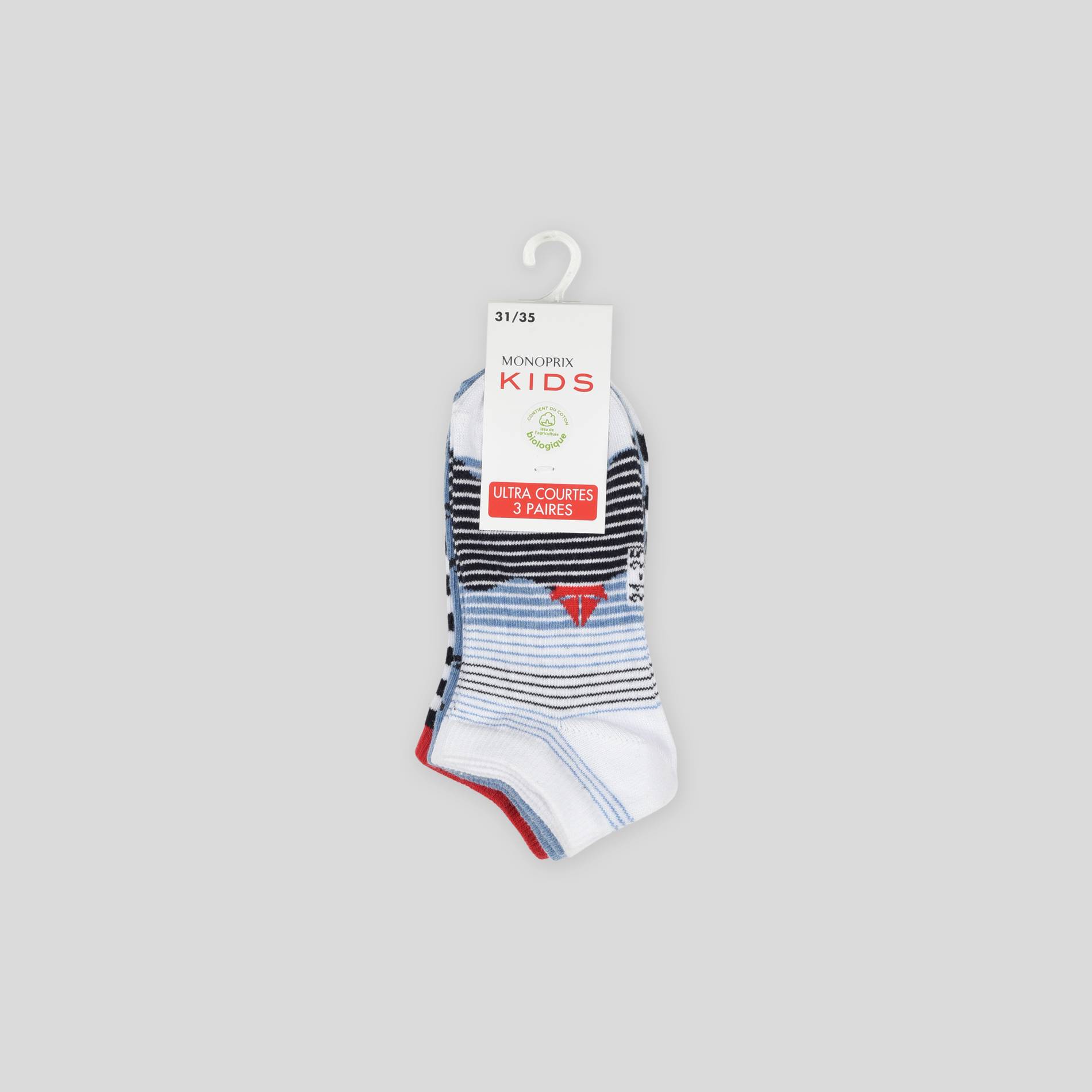 Lot de 3 paires de chaussette motifs marins en coton BIO, Indigo, large image number 0